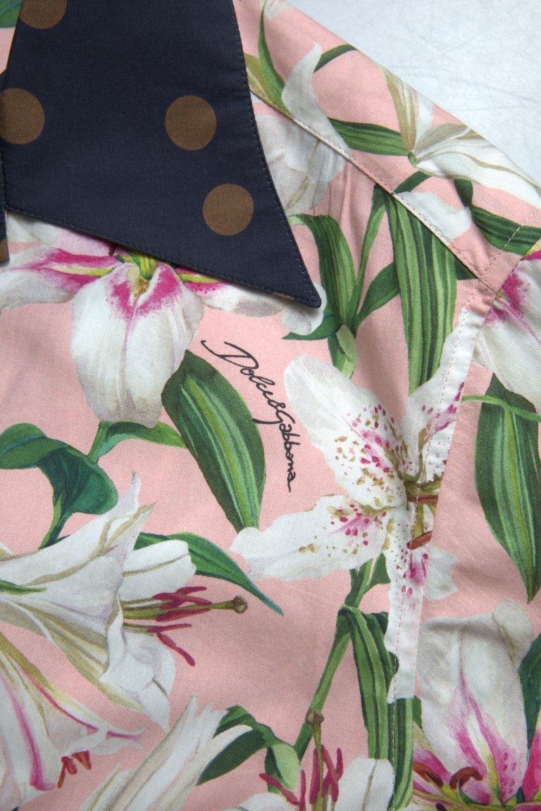 Cotton Polka Dot Lily Print Collared Men's Shirt - Dolce & Gabbana - Modalova