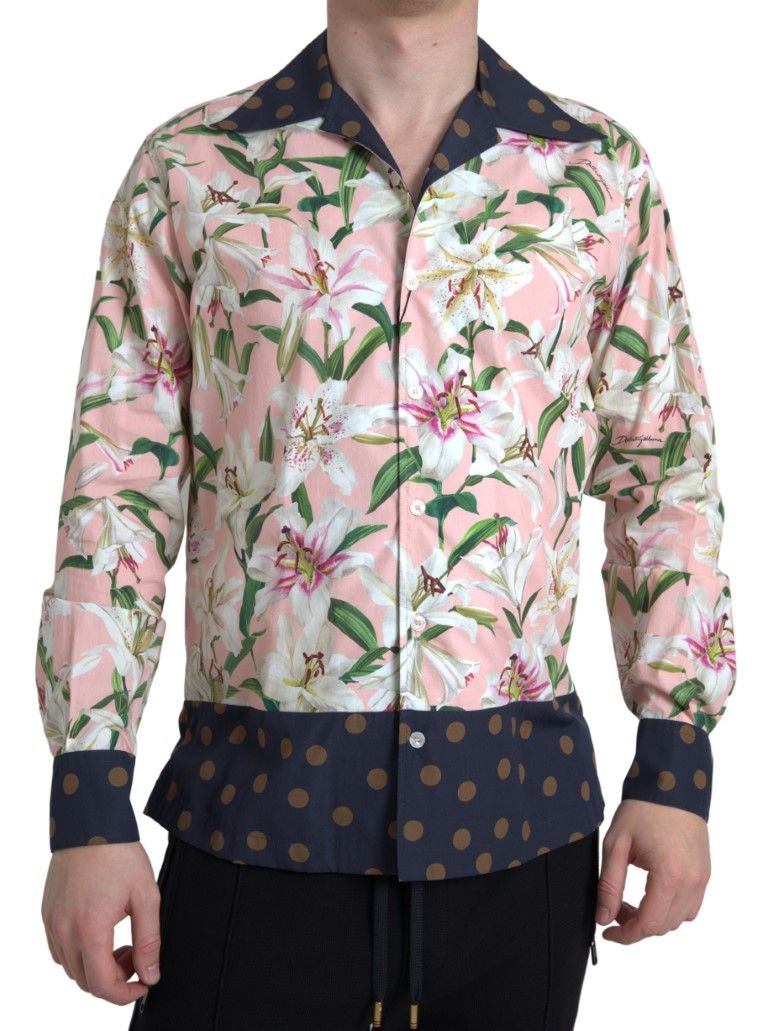 Cotton Polka Dot Lily Print Collared Men's Shirt - Dolce & Gabbana - Modalova