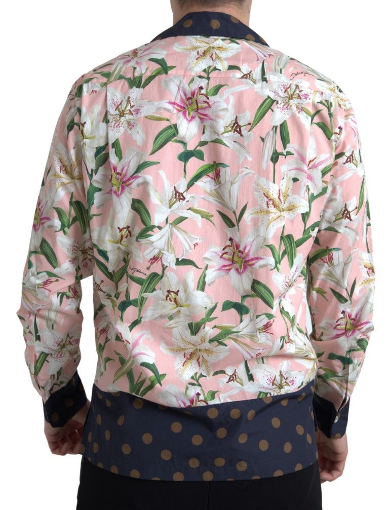 Cotton Polka Dot Lily Print Collared Men's Shirt - Dolce & Gabbana - Modalova
