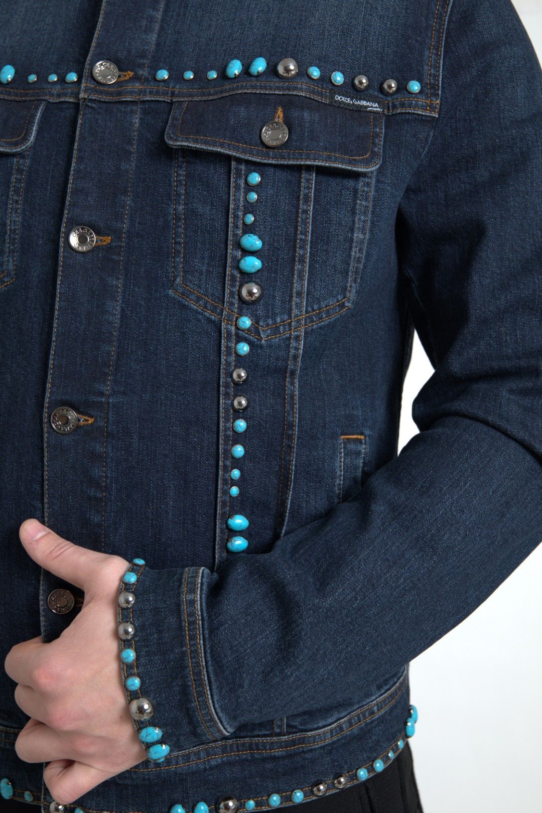 Denim Turquoise Stones Studded Men's Jacket - Dolce & Gabbana - Modalova