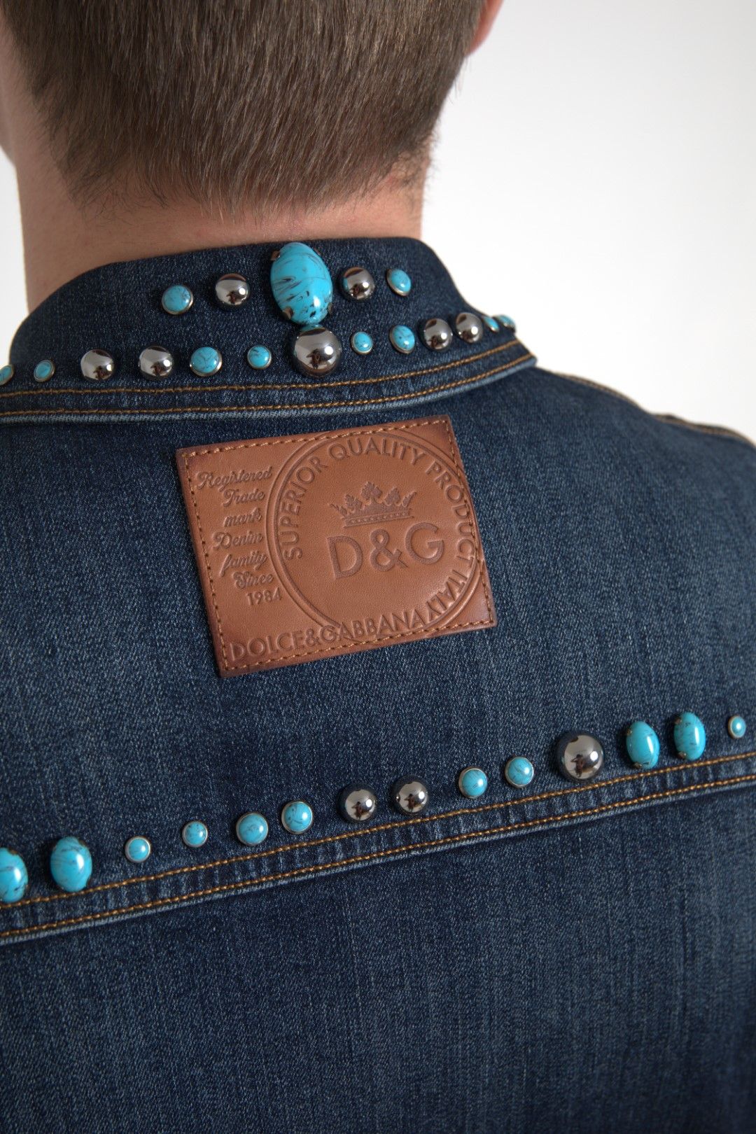 Denim Turquoise Stones Studded Men's Jacket - Dolce & Gabbana - Modalova