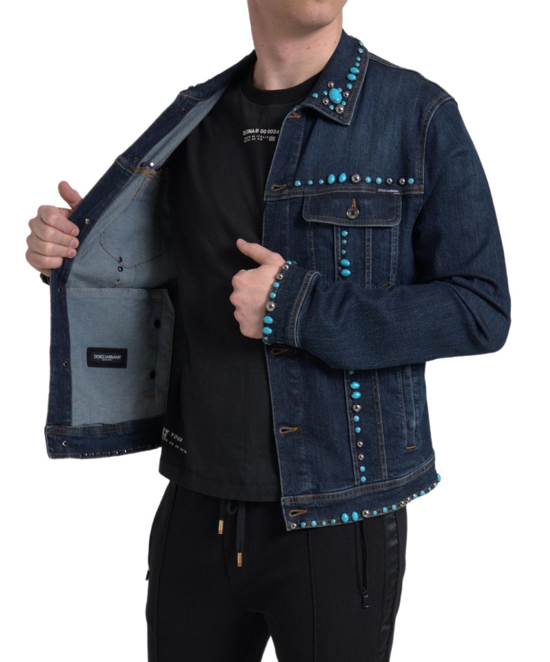 Denim Turquoise Stones Studded Men's Jacket - Dolce & Gabbana - Modalova