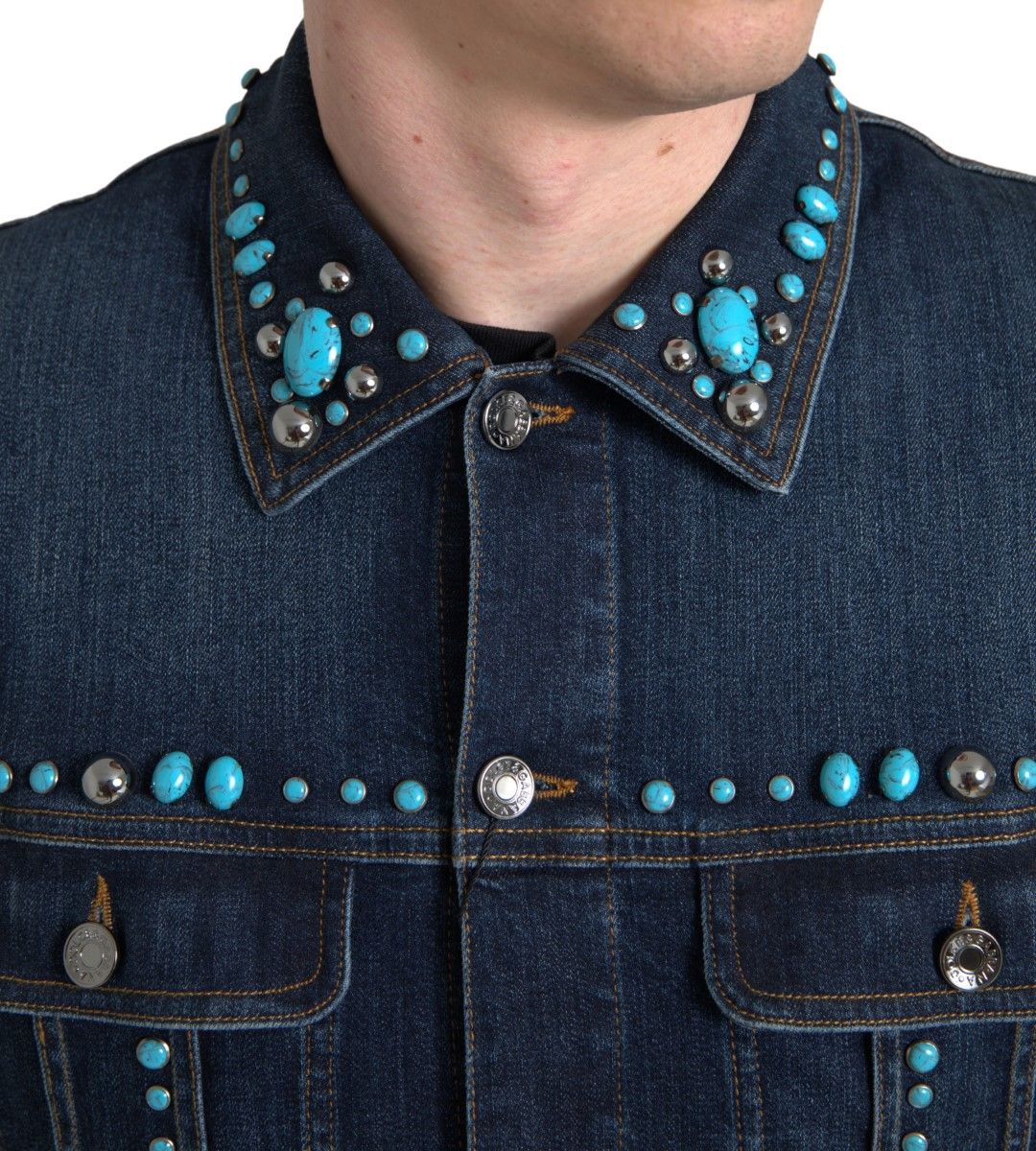 Denim Turquoise Stones Studded Men's Jacket - Dolce & Gabbana - Modalova