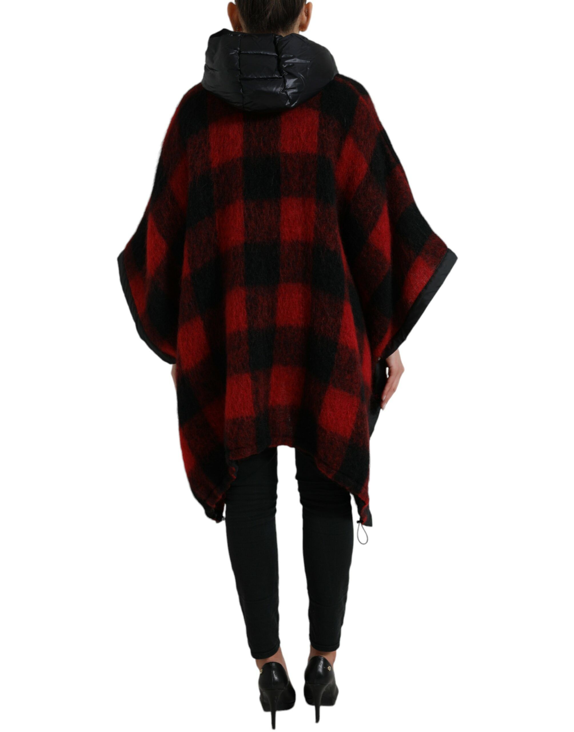 Black Red Buffalo Check Hooded Poncho Women's Jacket - Dolce & Gabbana - Modalova