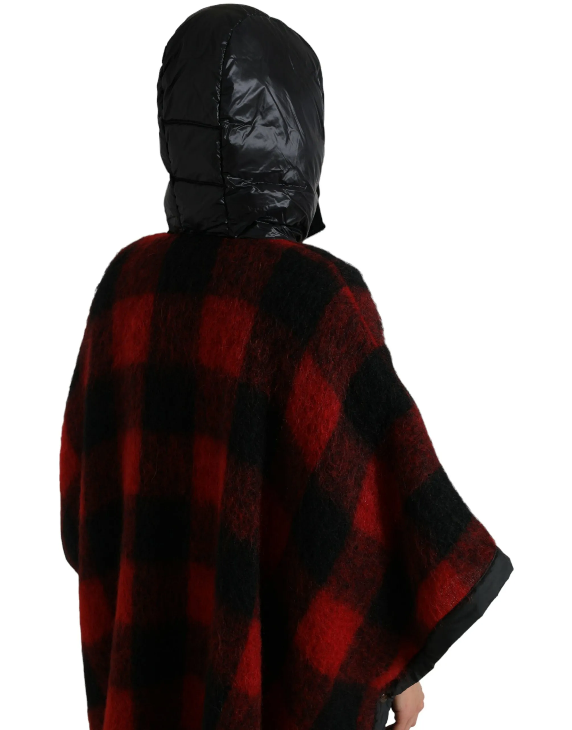 Black Red Buffalo Check Hooded Poncho Women's Jacket - Dolce & Gabbana - Modalova
