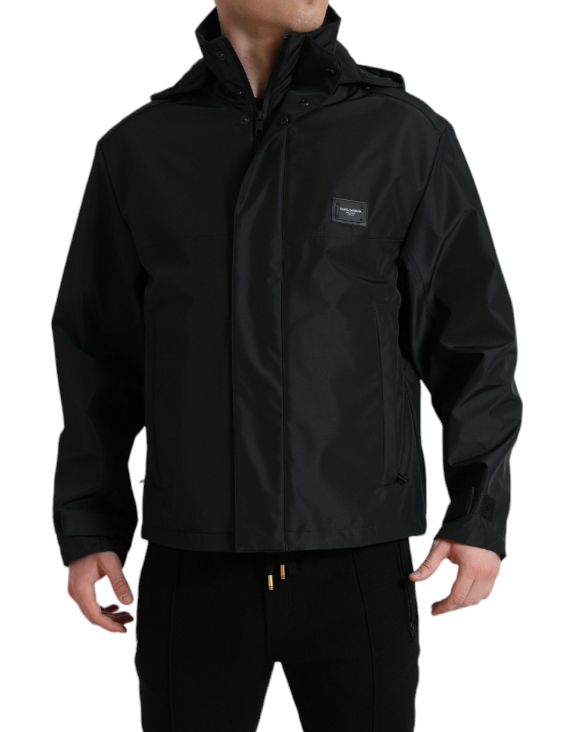 Polyester Logo Plaque Hooded Men's Jacket - Dolce & Gabbana - Modalova