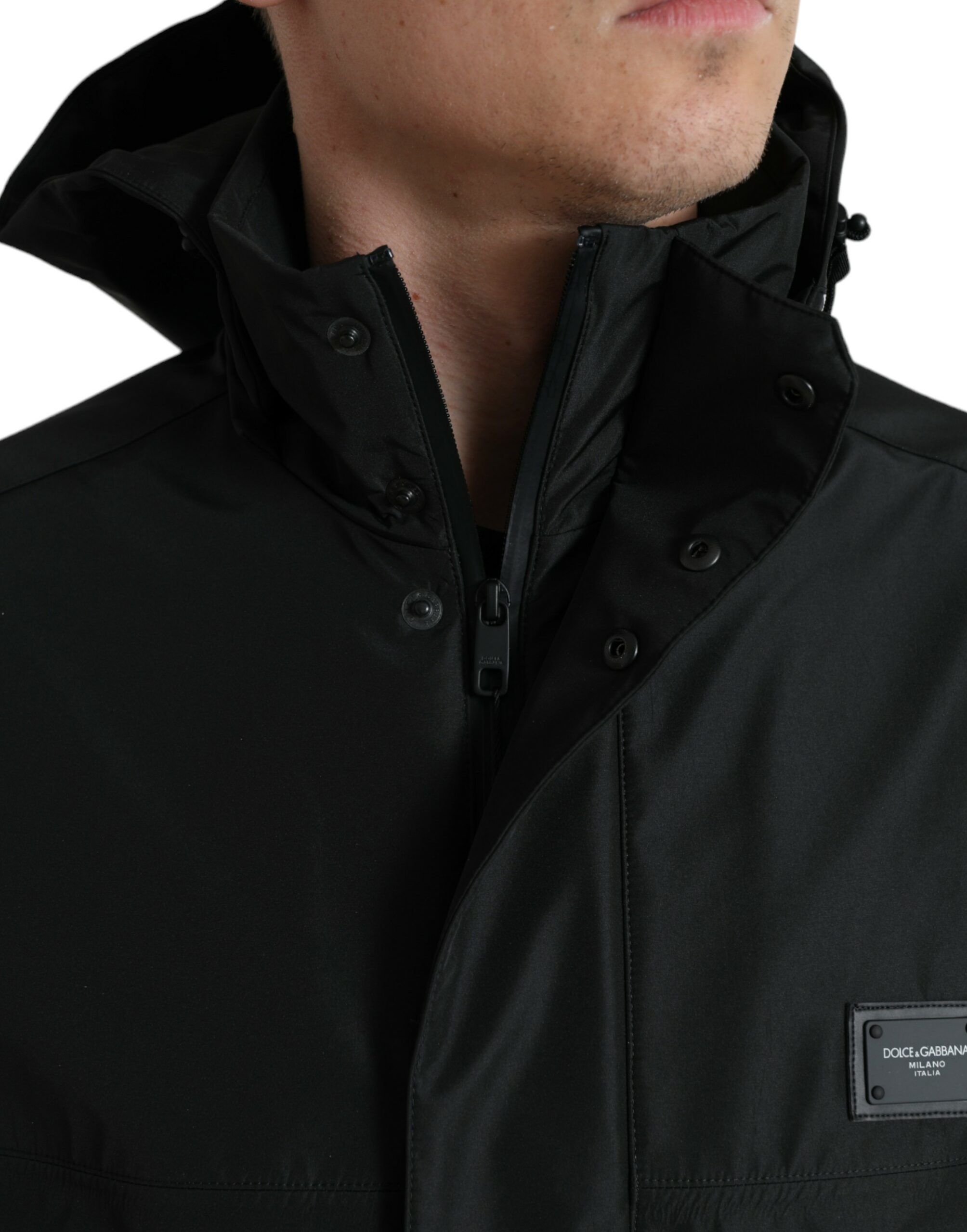 Polyester Logo Plaque Hooded Men's Jacket - Dolce & Gabbana - Modalova