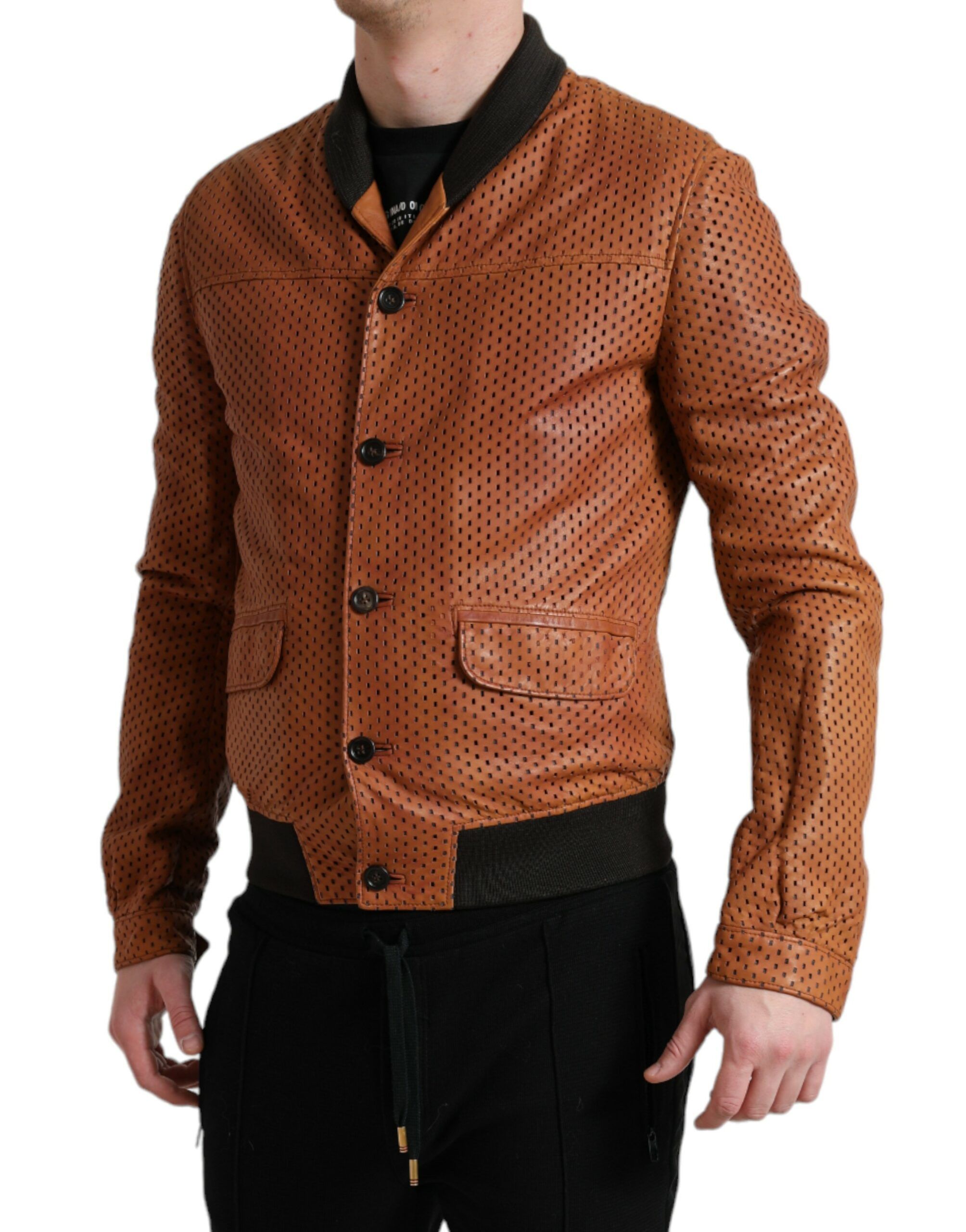 Lambskin Leather Perforated Men's Jacket - Dolce & Gabbana - Modalova