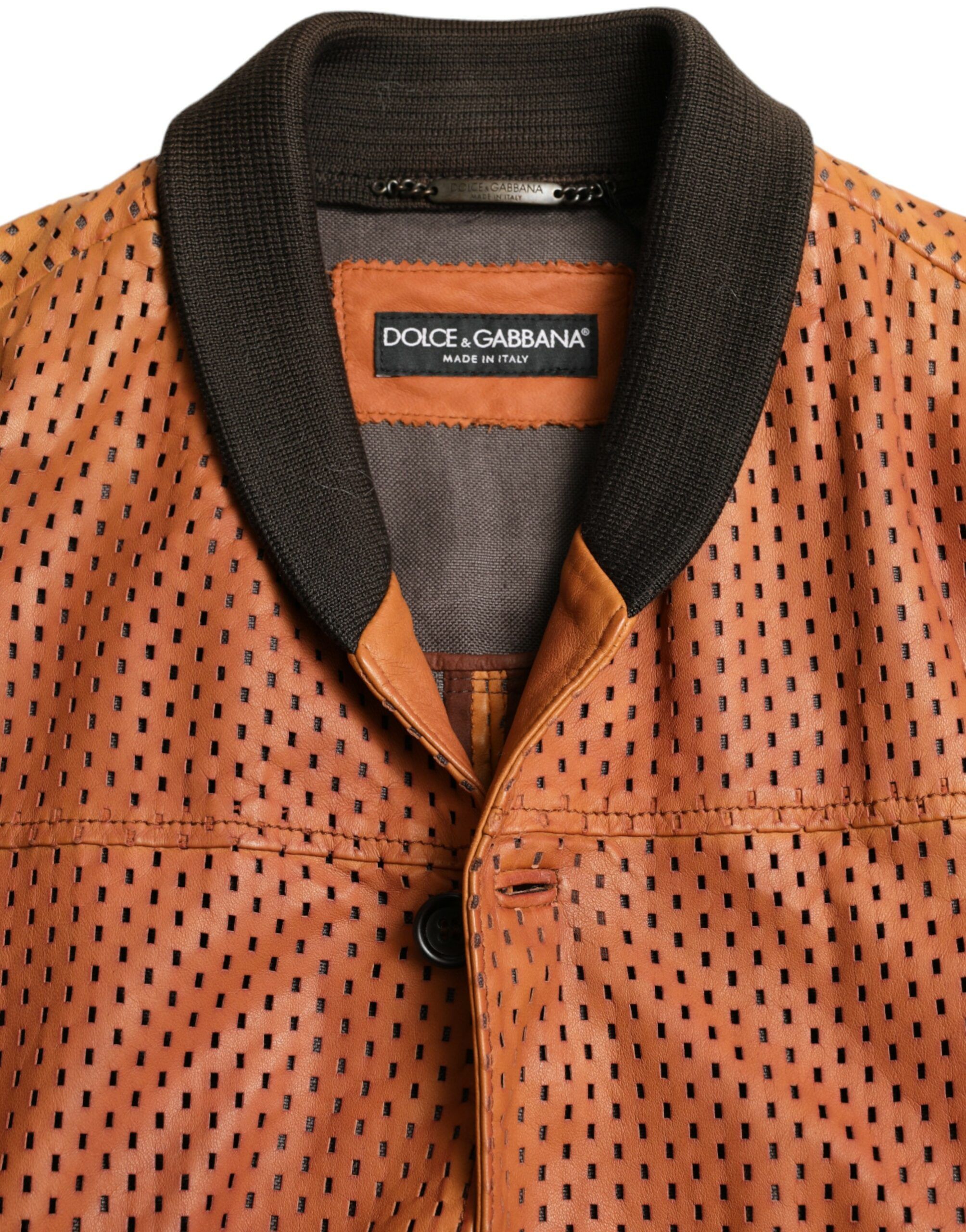 Lambskin Leather Perforated Men's Jacket - Dolce & Gabbana - Modalova