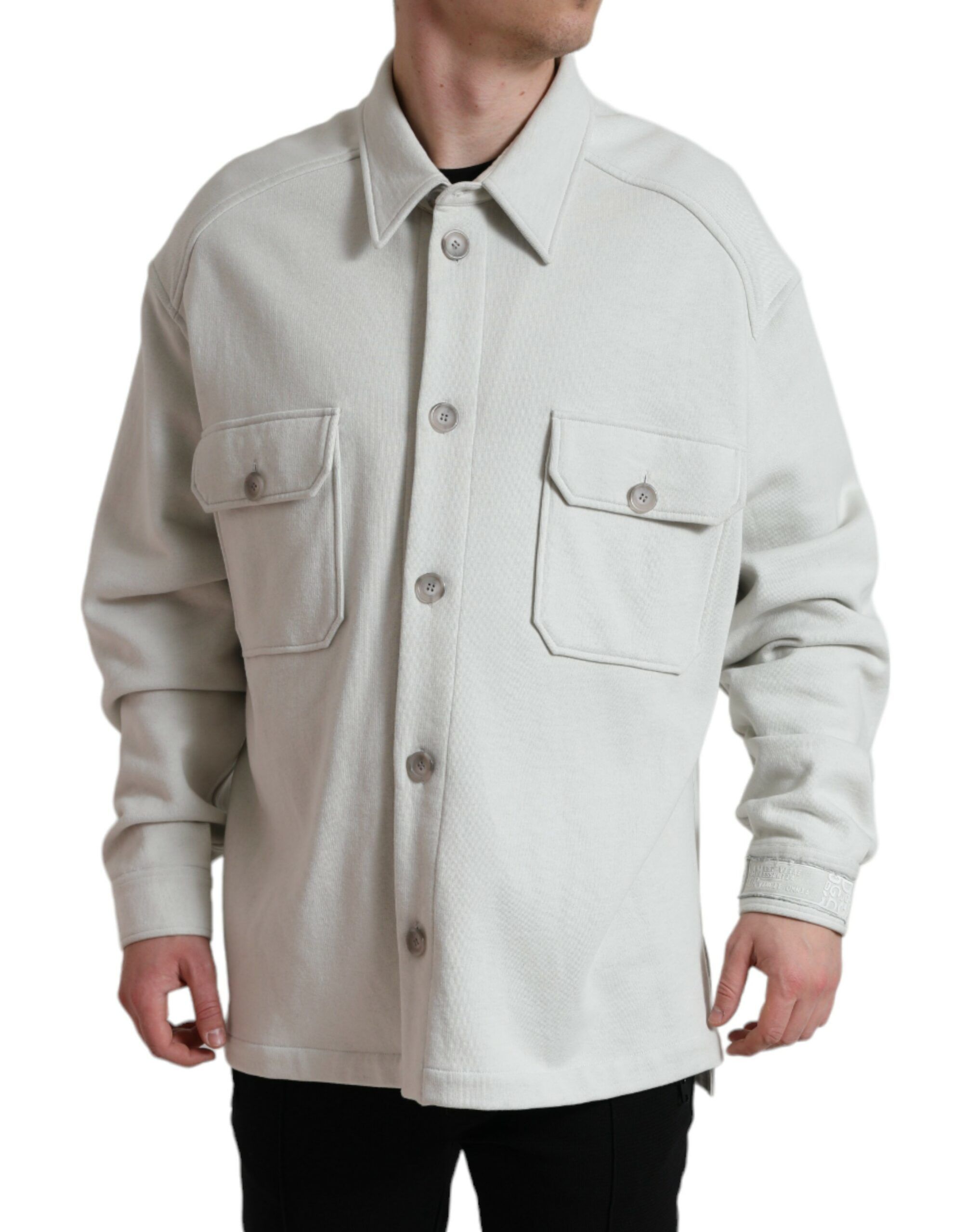 Grey Cotton Button Down Collared Coat Men's Jacket - Dolce & Gabbana - Modalova