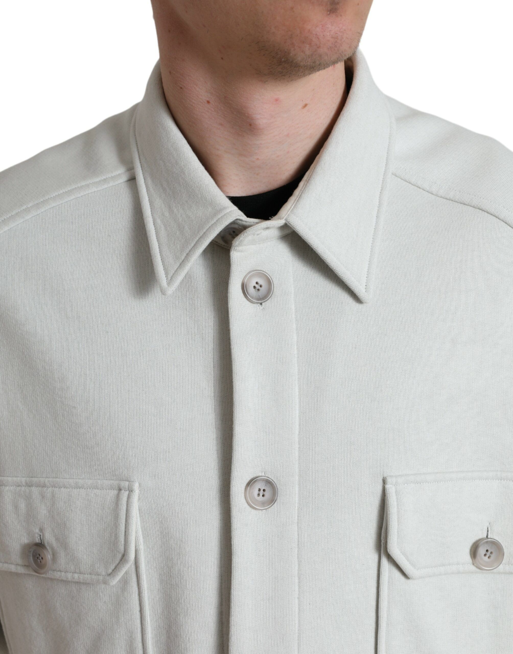 Grey Cotton Button Down Collared Coat Men's Jacket - Dolce & Gabbana - Modalova