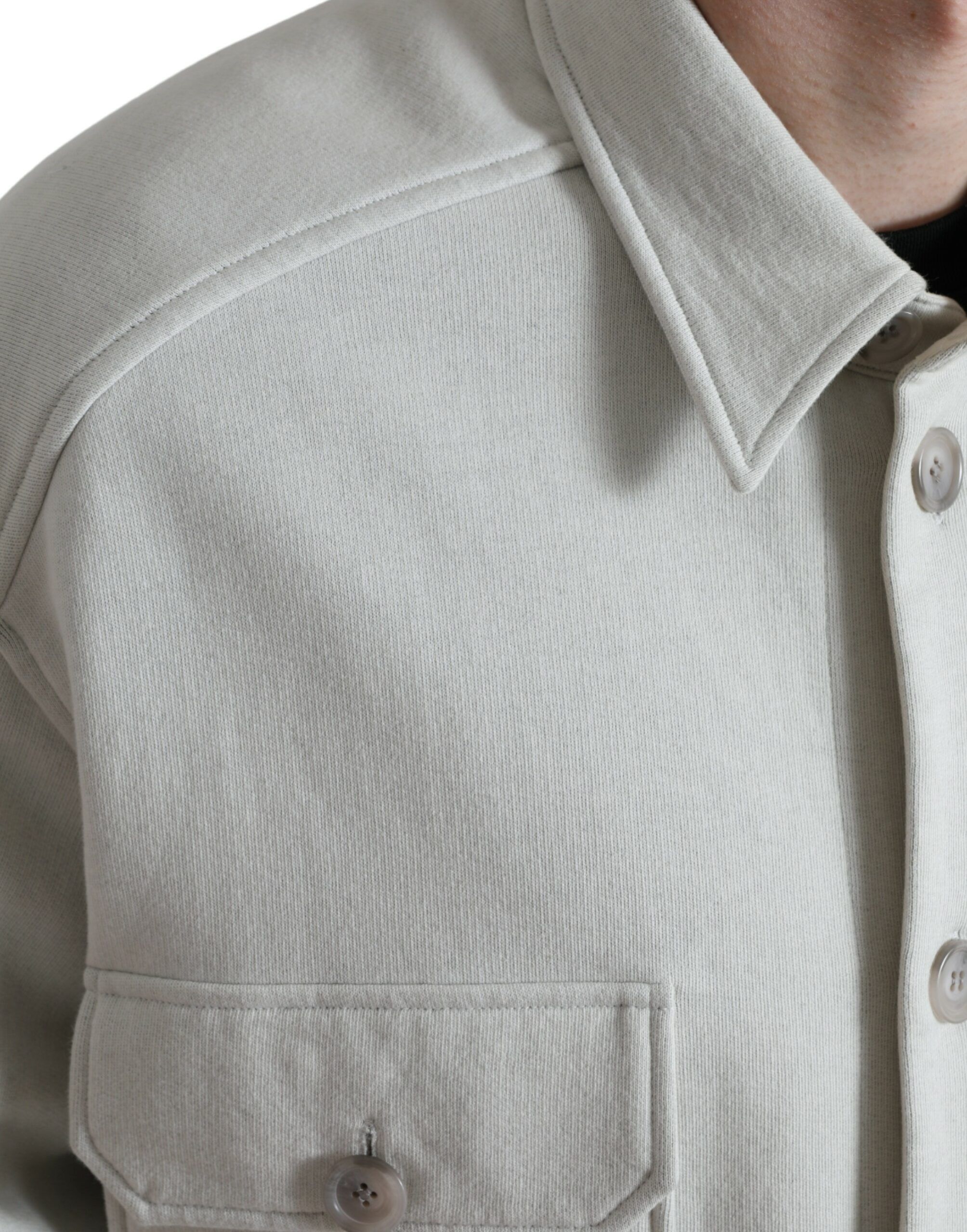 Grey Cotton Button Down Collared Coat Men's Jacket - Dolce & Gabbana - Modalova