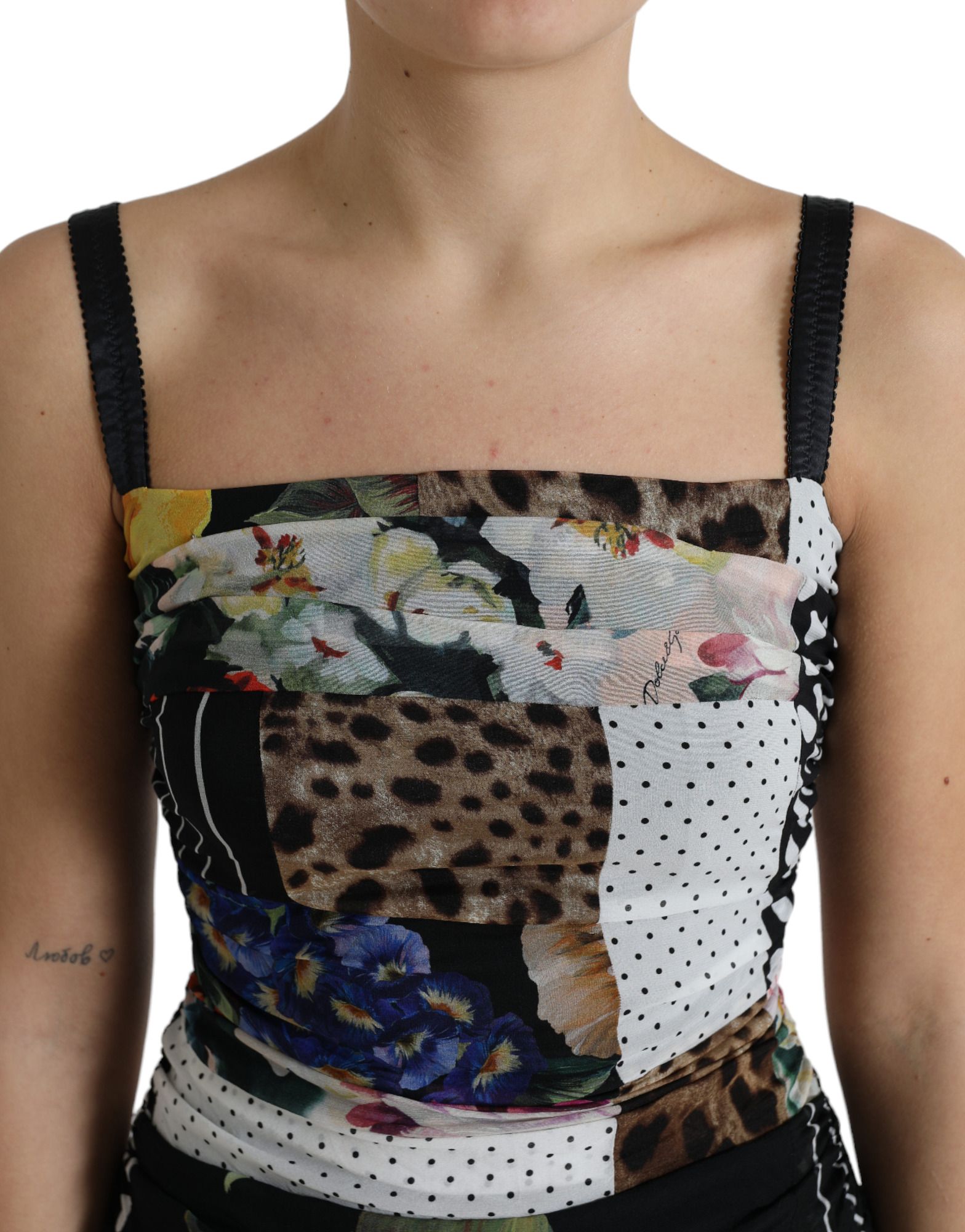 Patchwork Midi Floral Leopard Bodycon Women's Dress - Dolce & Gabbana - Modalova