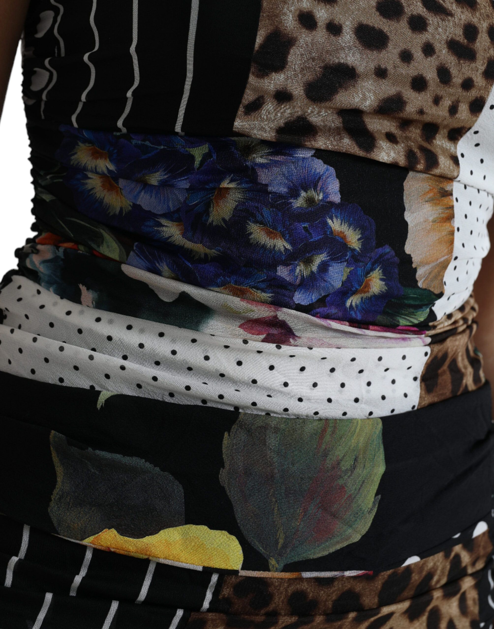 Patchwork Midi Floral Leopard Bodycon Women's Dress - Dolce & Gabbana - Modalova