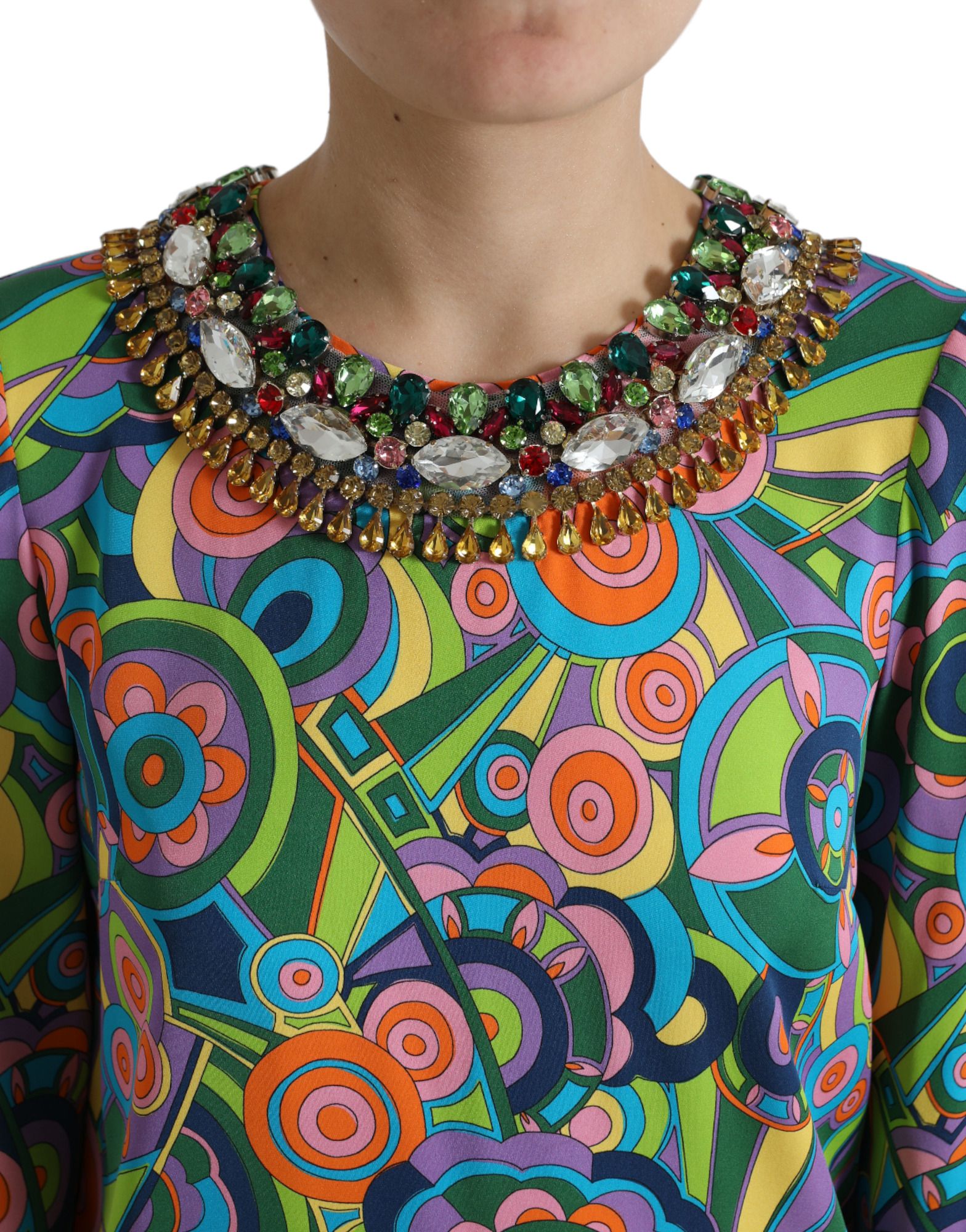 Geometric Print Silk Crystals Midi Women's Dress - Dolce & Gabbana - Modalova