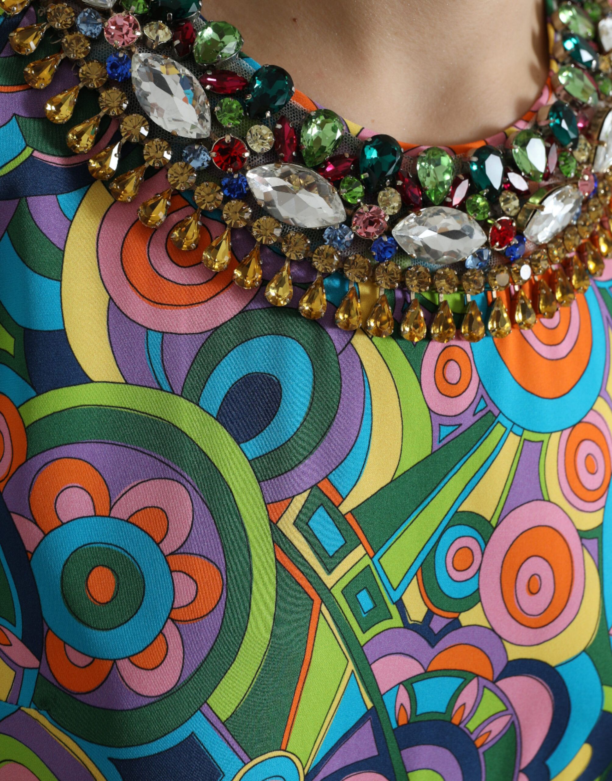 Geometric Print Silk Crystals Midi Women's Dress - Dolce & Gabbana - Modalova