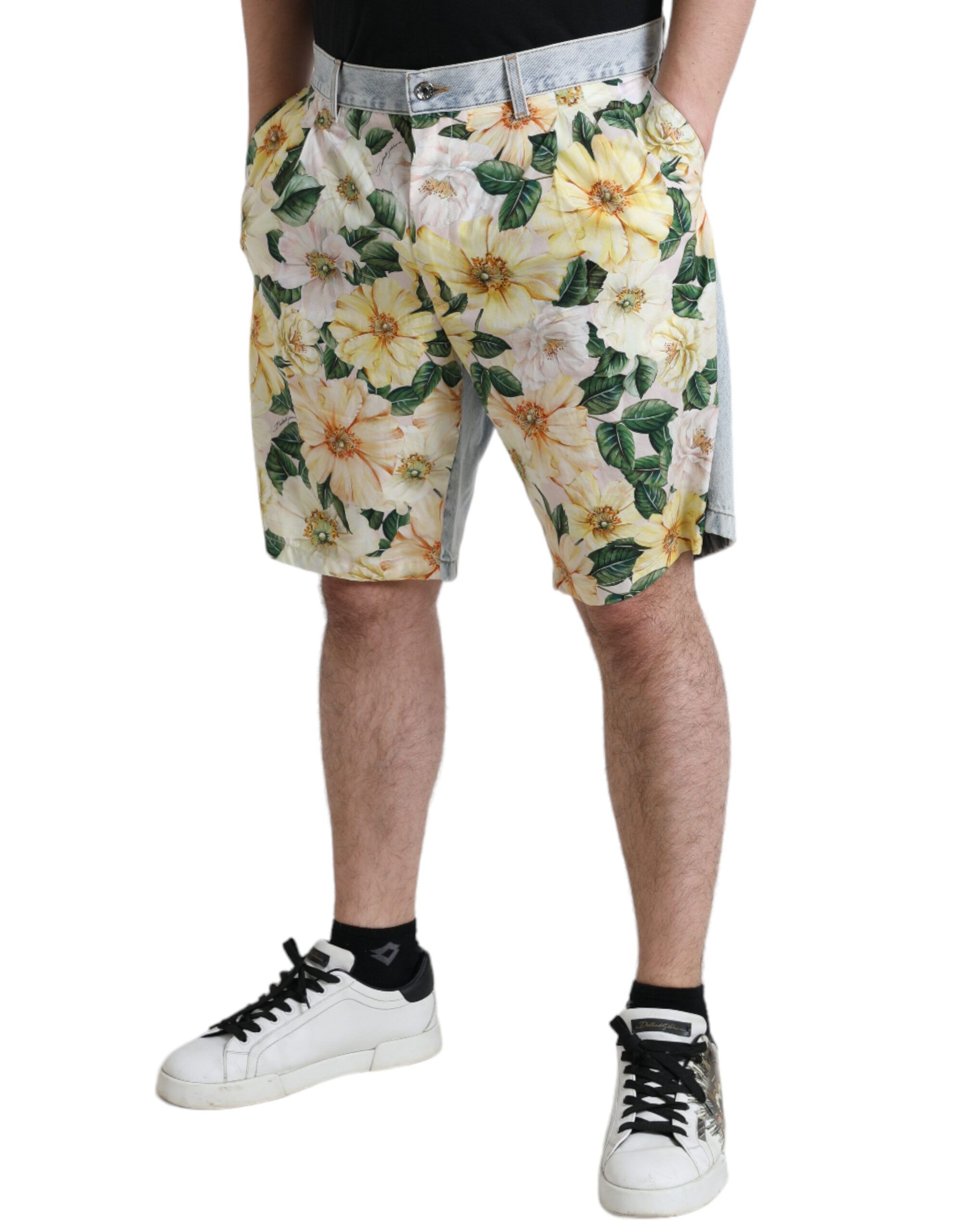 Floral Print Denim Bermuda Men's Shorts - Dolce & Gabbana - Modalova