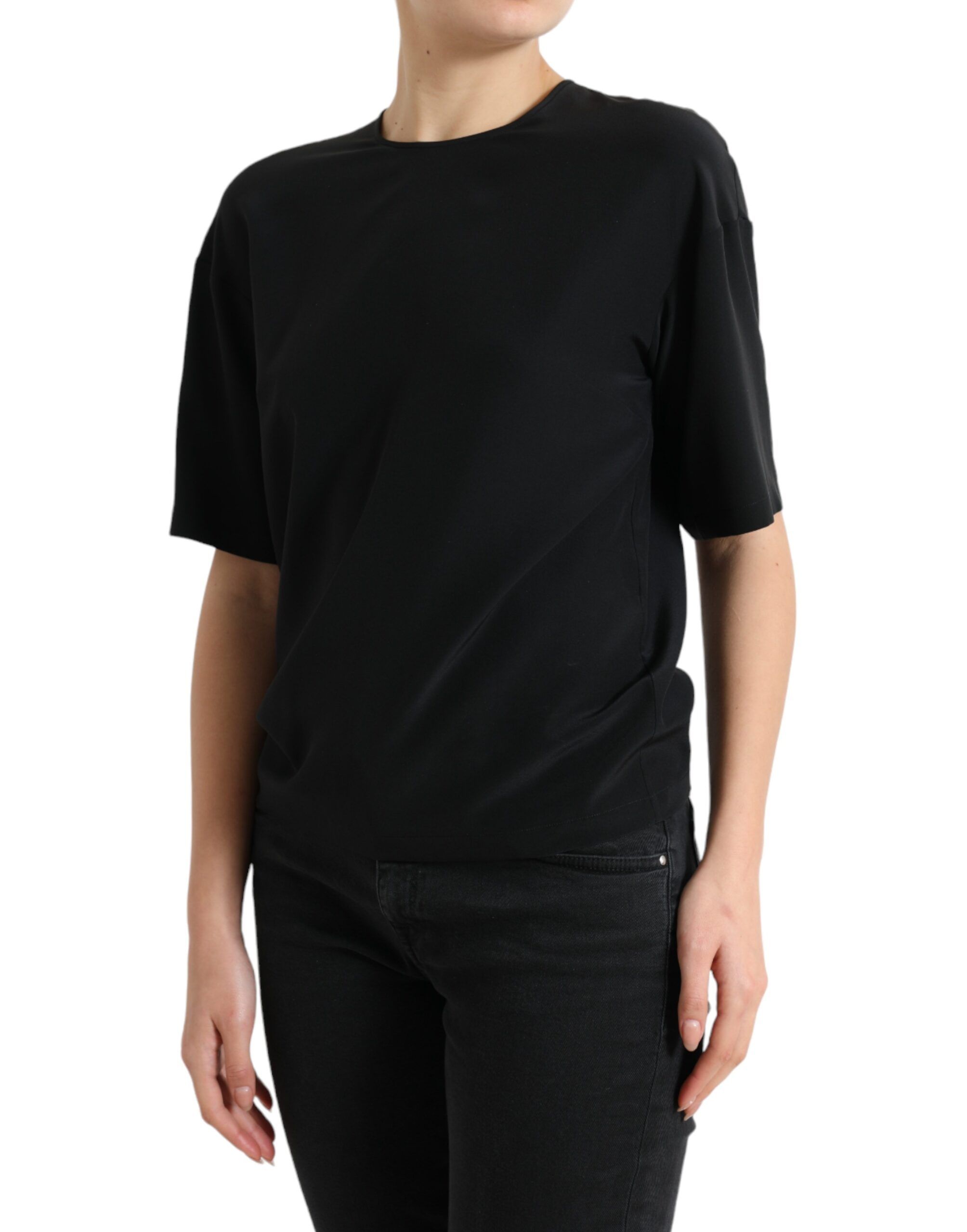 Silk Round Neck Short Sleeve Blouse Women's Top - Dolce & Gabbana - Modalova