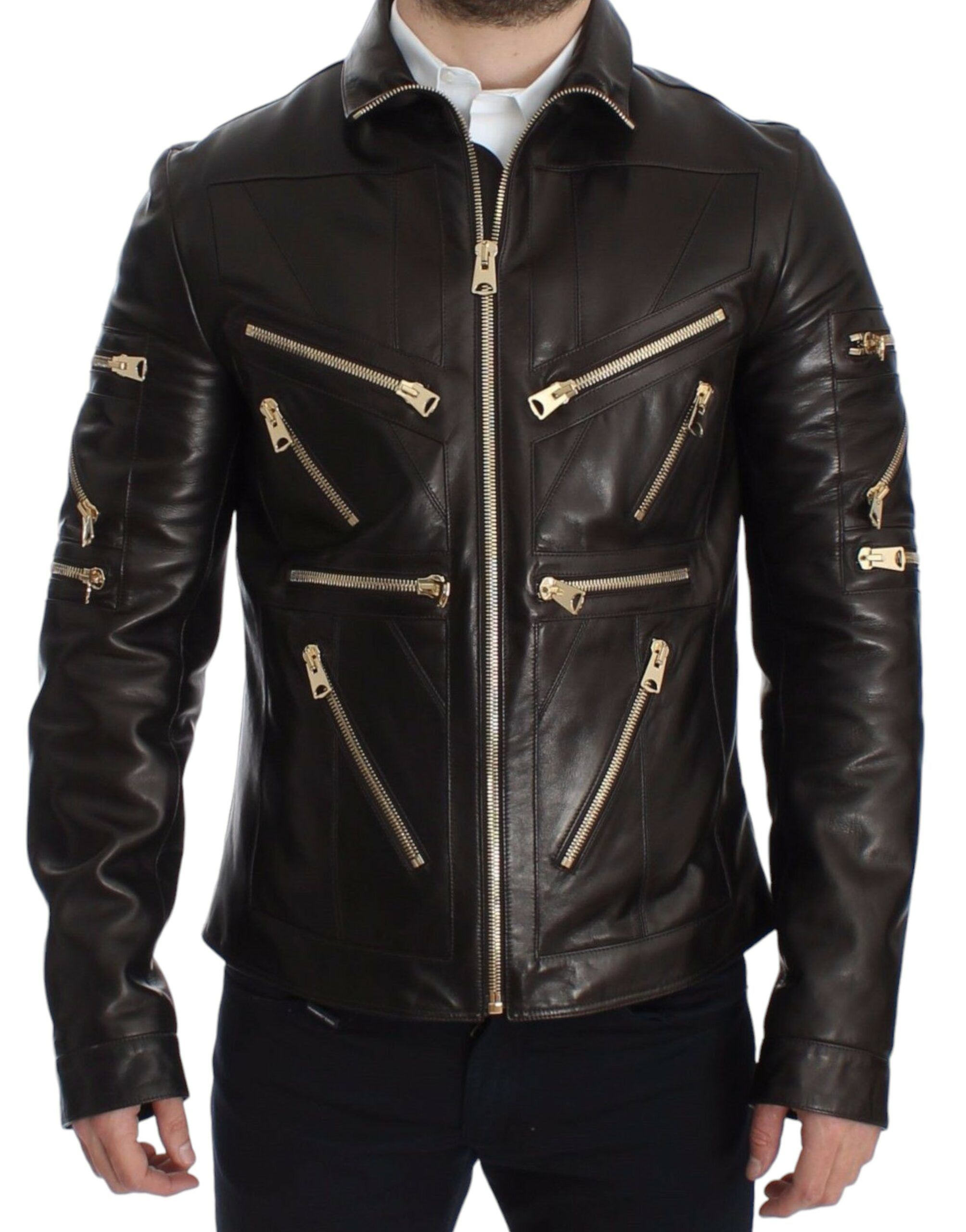 Lambskin Leather Zipper Men's Jacket - Dolce & Gabbana - Modalova