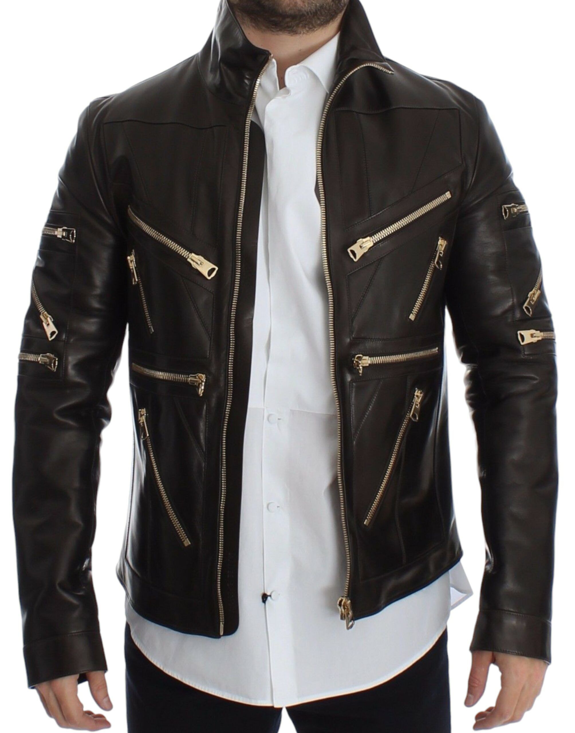 Lambskin Leather Zipper Men's Jacket - Dolce & Gabbana - Modalova