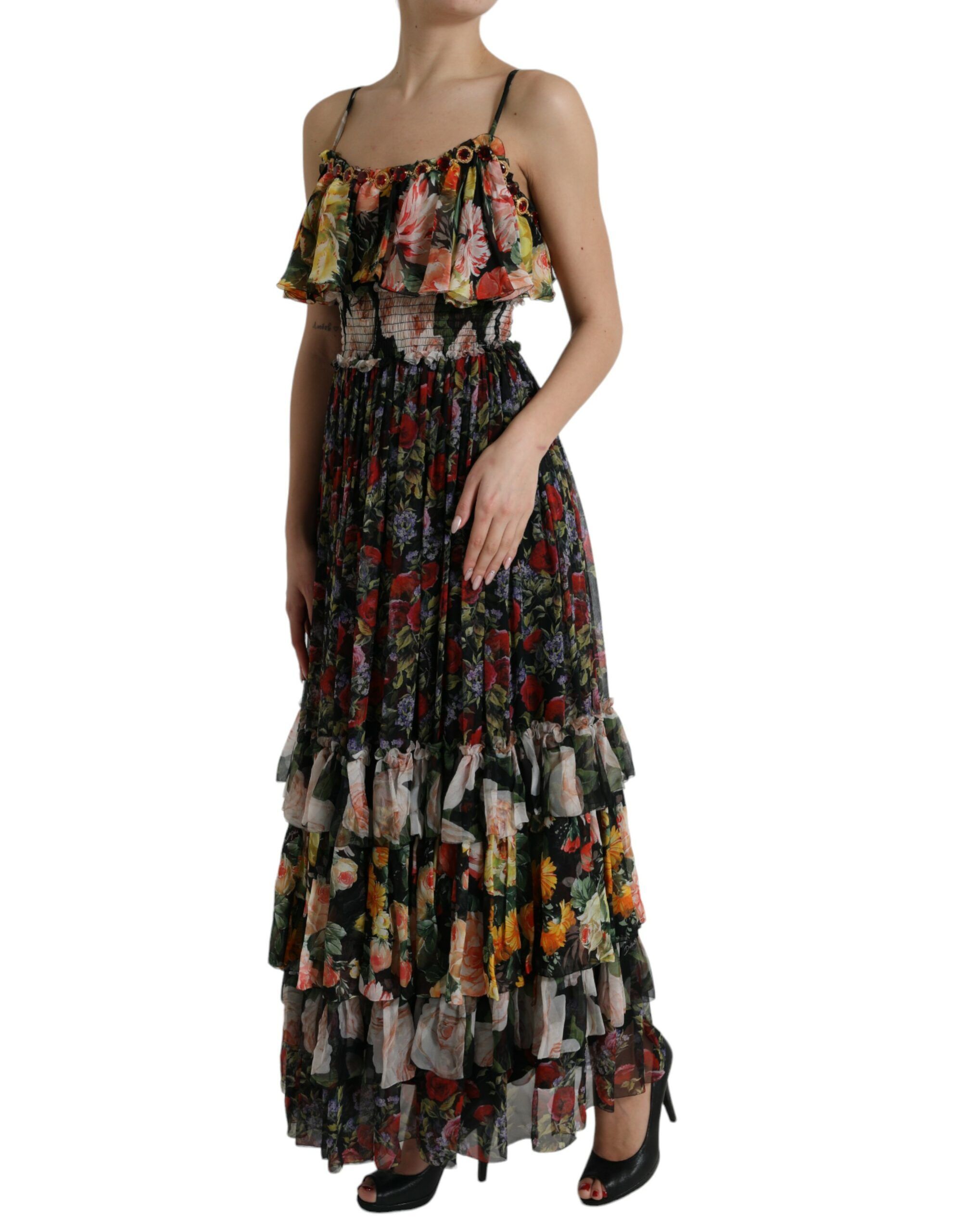 Floral Chiffon Tiered Maxi Women's Dress - Dolce & Gabbana - Modalova