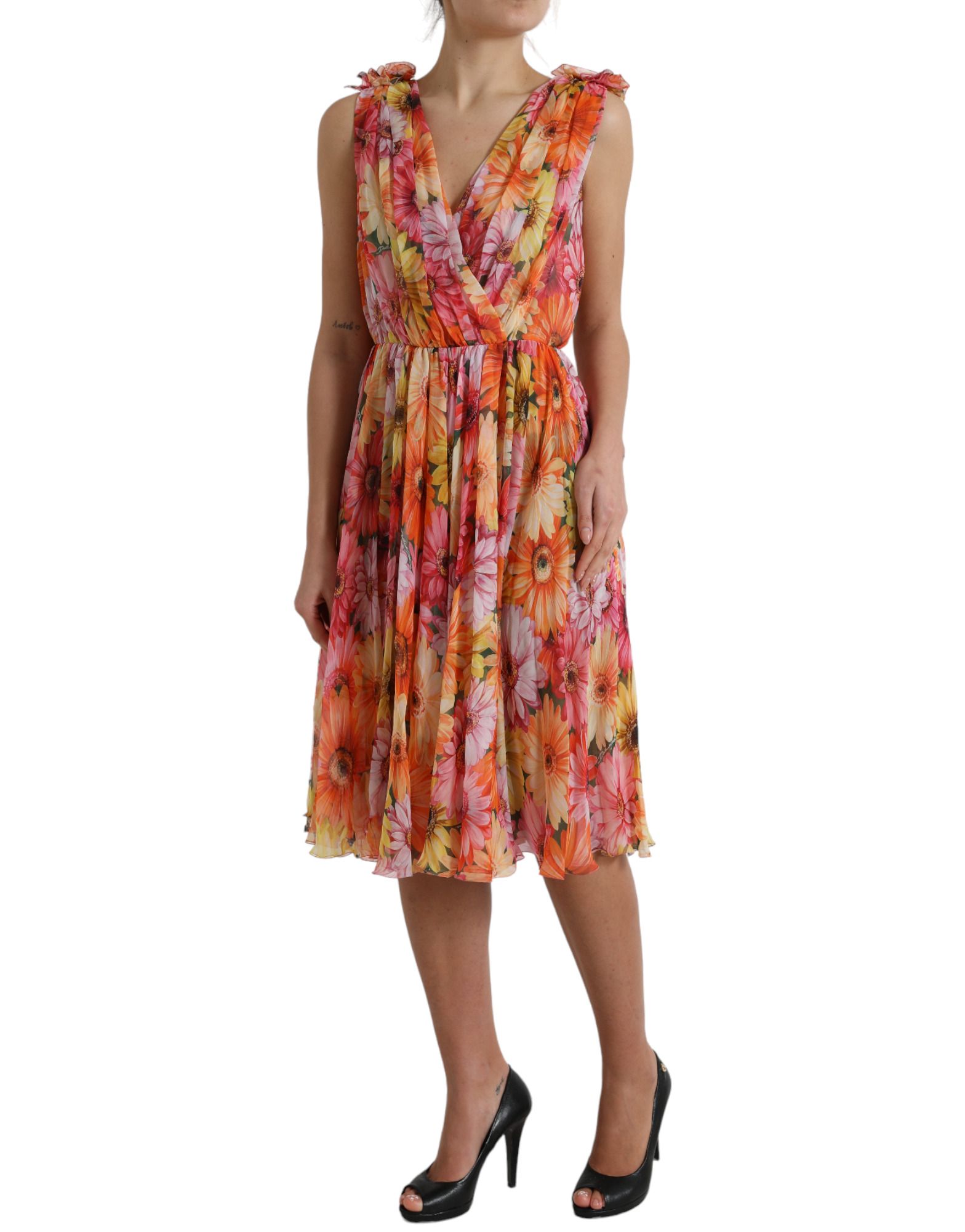 Sunflower Print Silk Midi Women's Dress - Dolce & Gabbana - Modalova