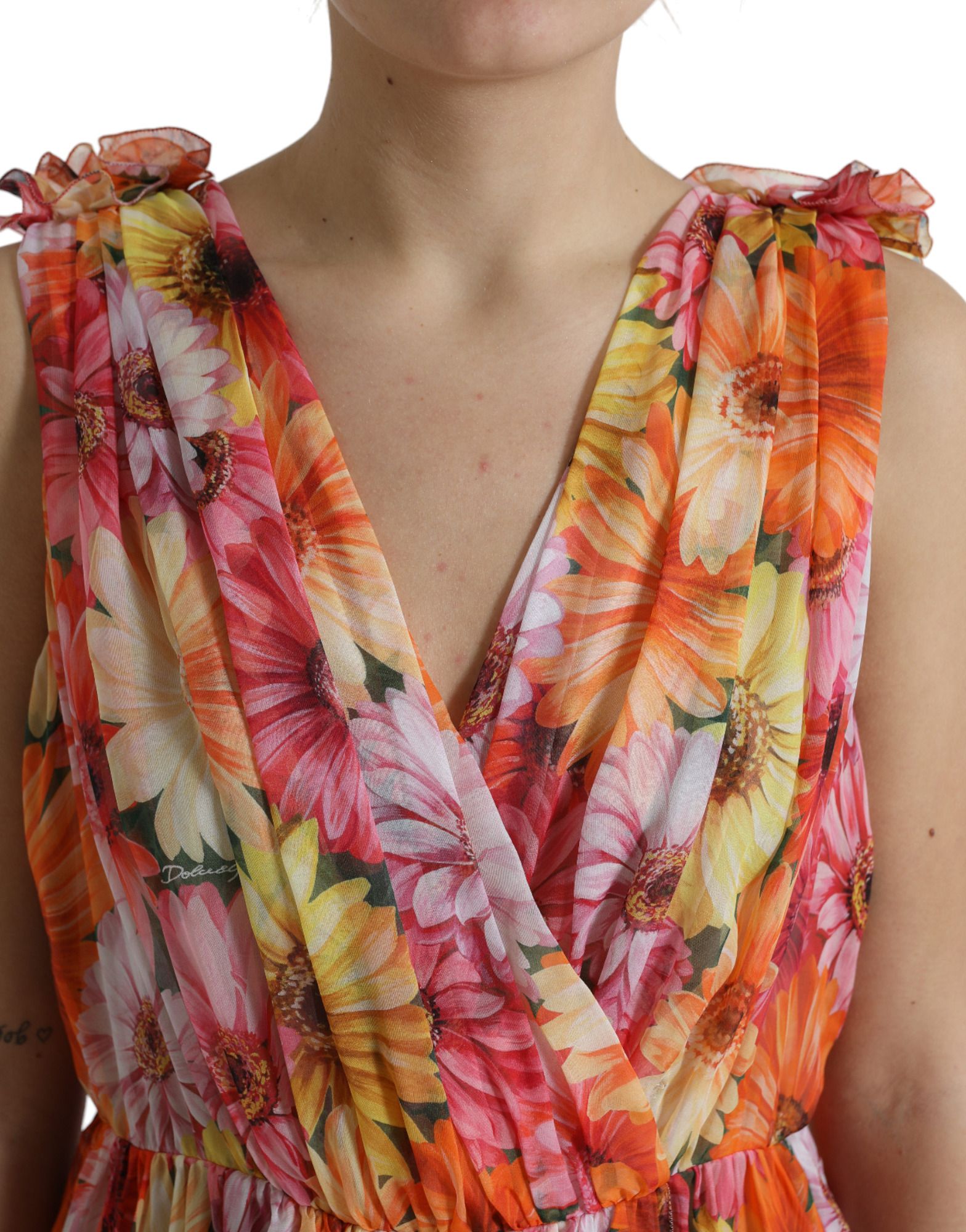 Sunflower Print Silk Midi Women's Dress - Dolce & Gabbana - Modalova