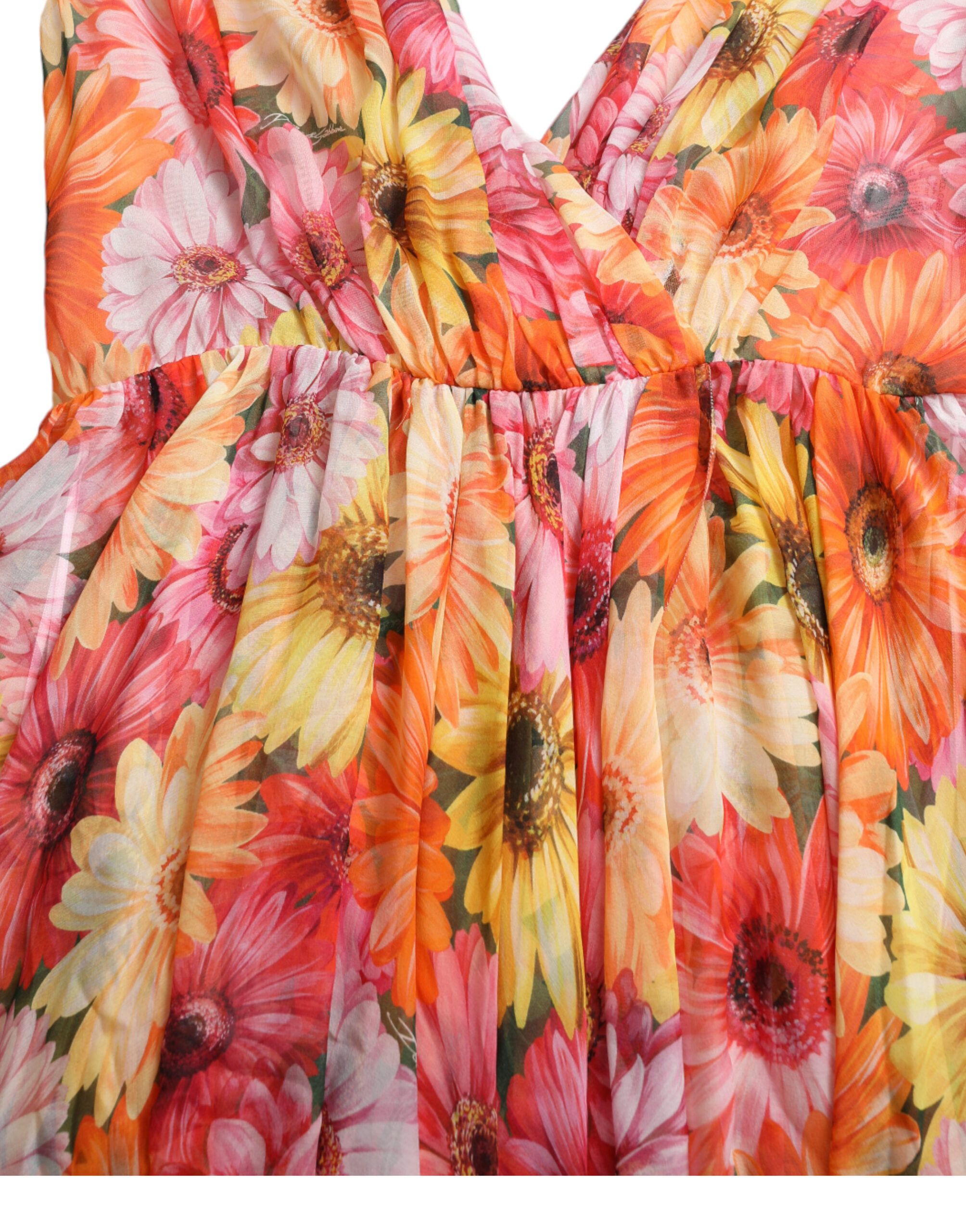 Sunflower Print Silk Midi Women's Dress - Dolce & Gabbana - Modalova