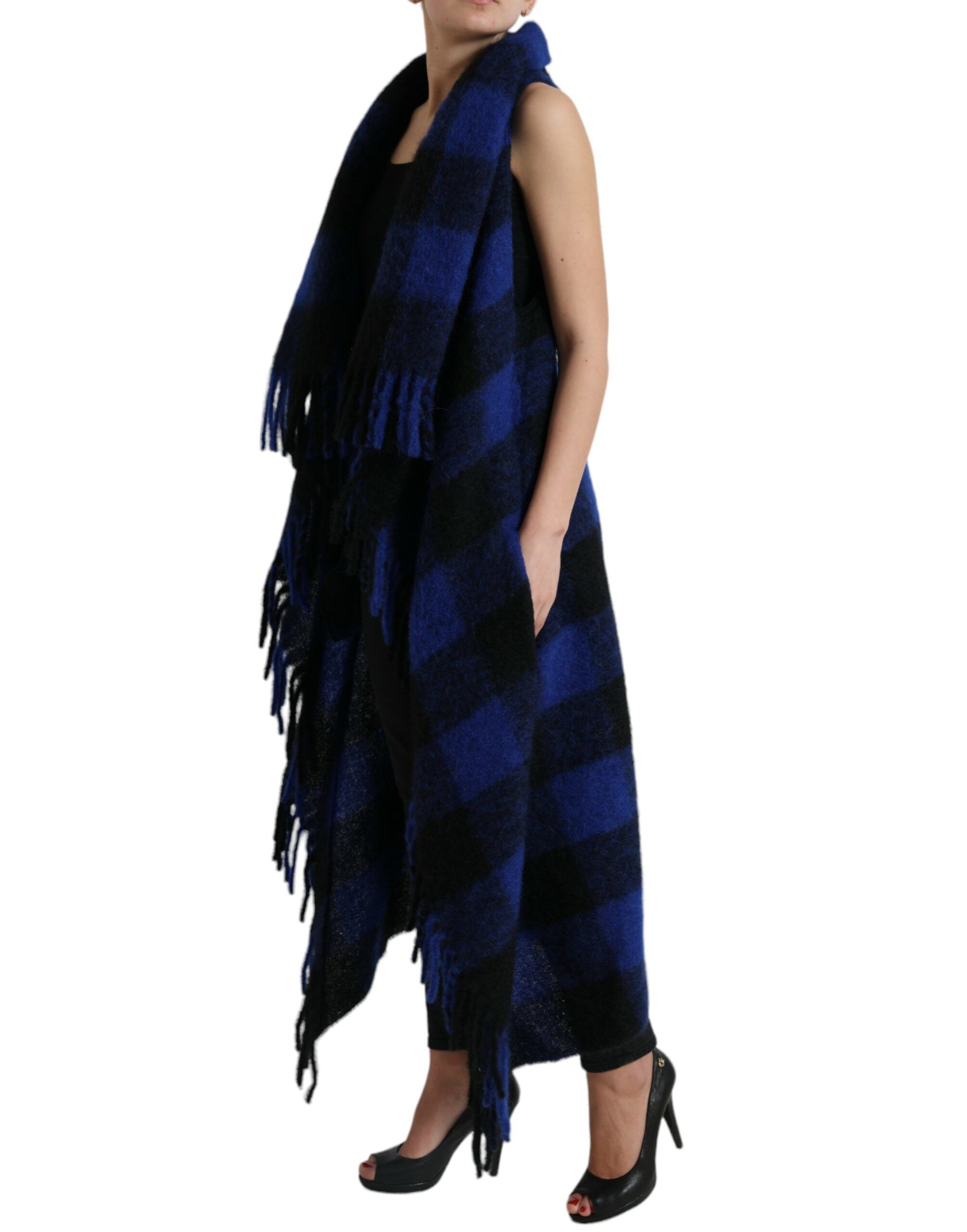 Black Blue Buffalo Check Poncho Coat Women's Sweater - Dolce & Gabbana - Modalova