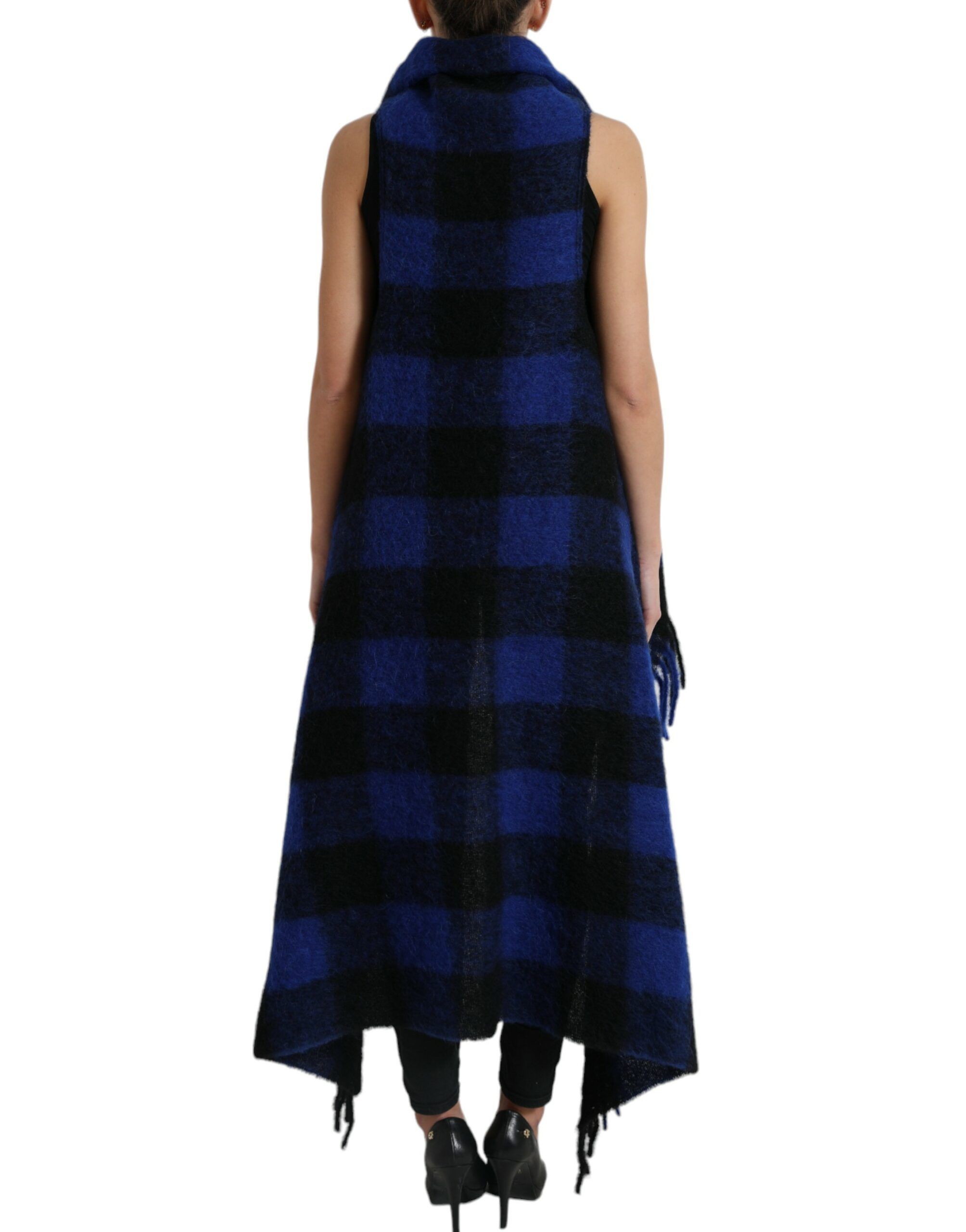Black Blue Buffalo Check Poncho Coat Women's Sweater - Dolce & Gabbana - Modalova