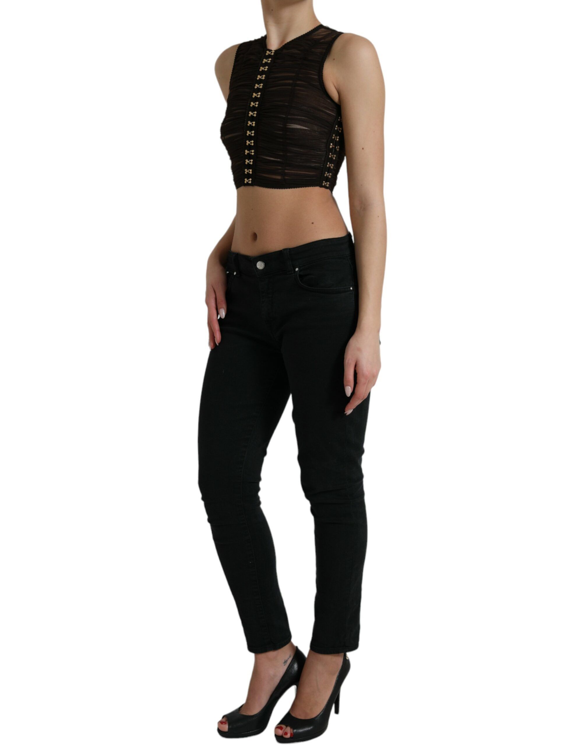 Embellished Nylon Stretch Cropped Women's Top - Dolce & Gabbana - Modalova