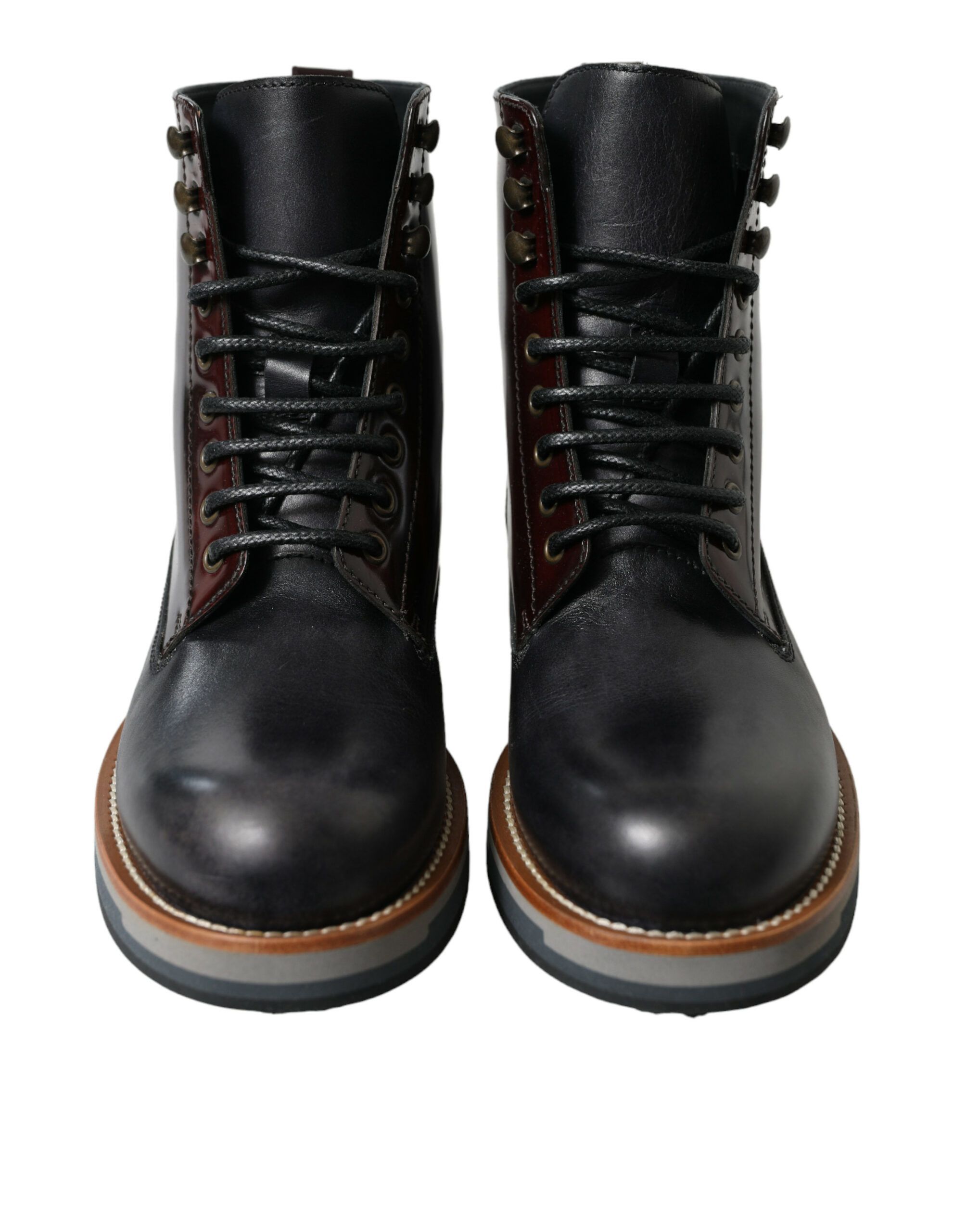 Black Leather Military Combat Boots Men's Shoes - Dolce & Gabbana - Modalova