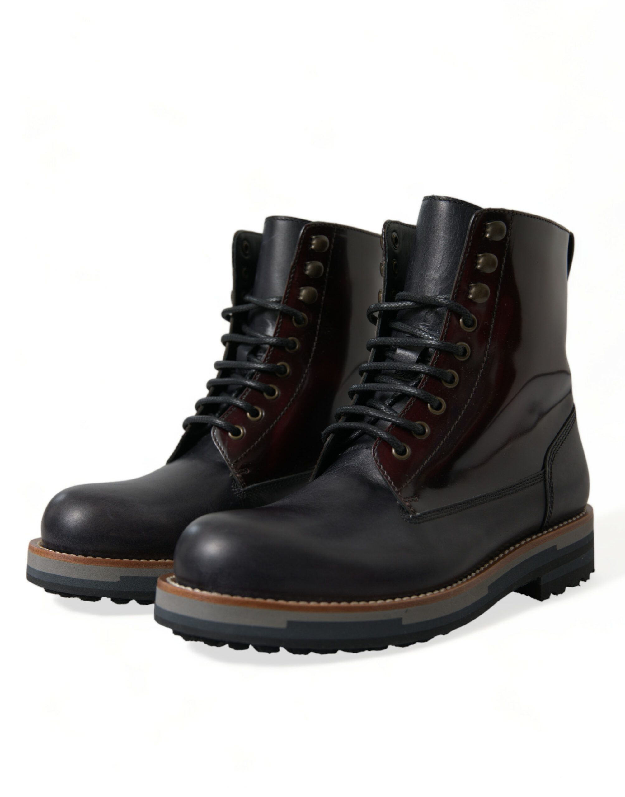 Black Leather Military Combat Boots Men's Shoes - Dolce & Gabbana - Modalova