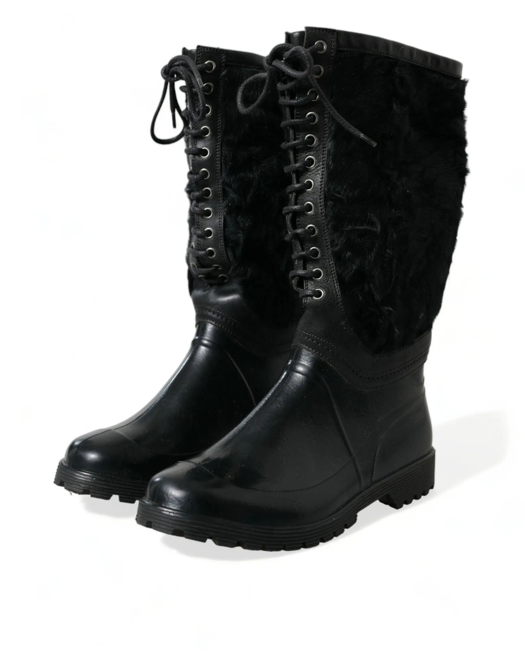 Rubber Lace Up Shearling Rain Boots Men's Shoes - Dolce & Gabbana - Modalova