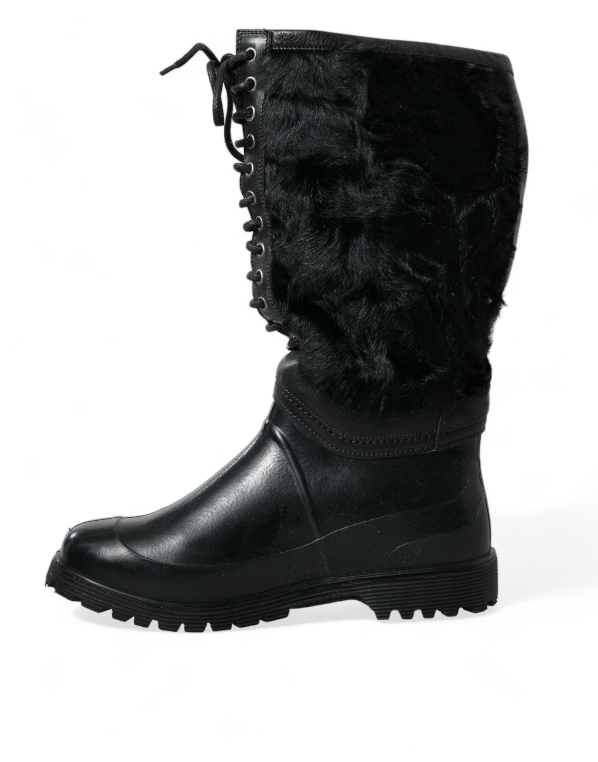Rubber Lace Up Shearling Rain Boots Men's Shoes - Dolce & Gabbana - Modalova