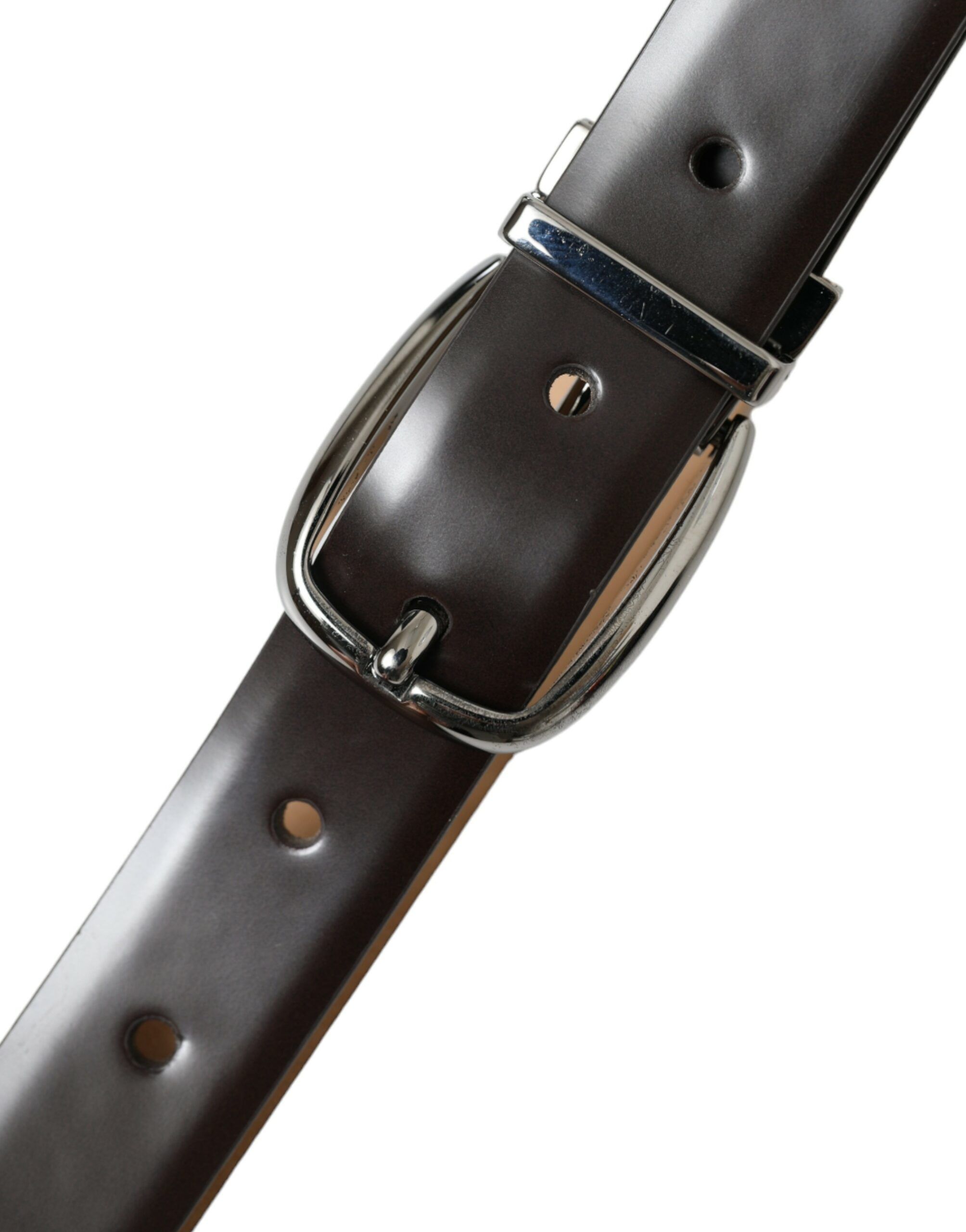 Dark Leather Silver Metal Buckle Men's Belt - Dolce & Gabbana - Modalova