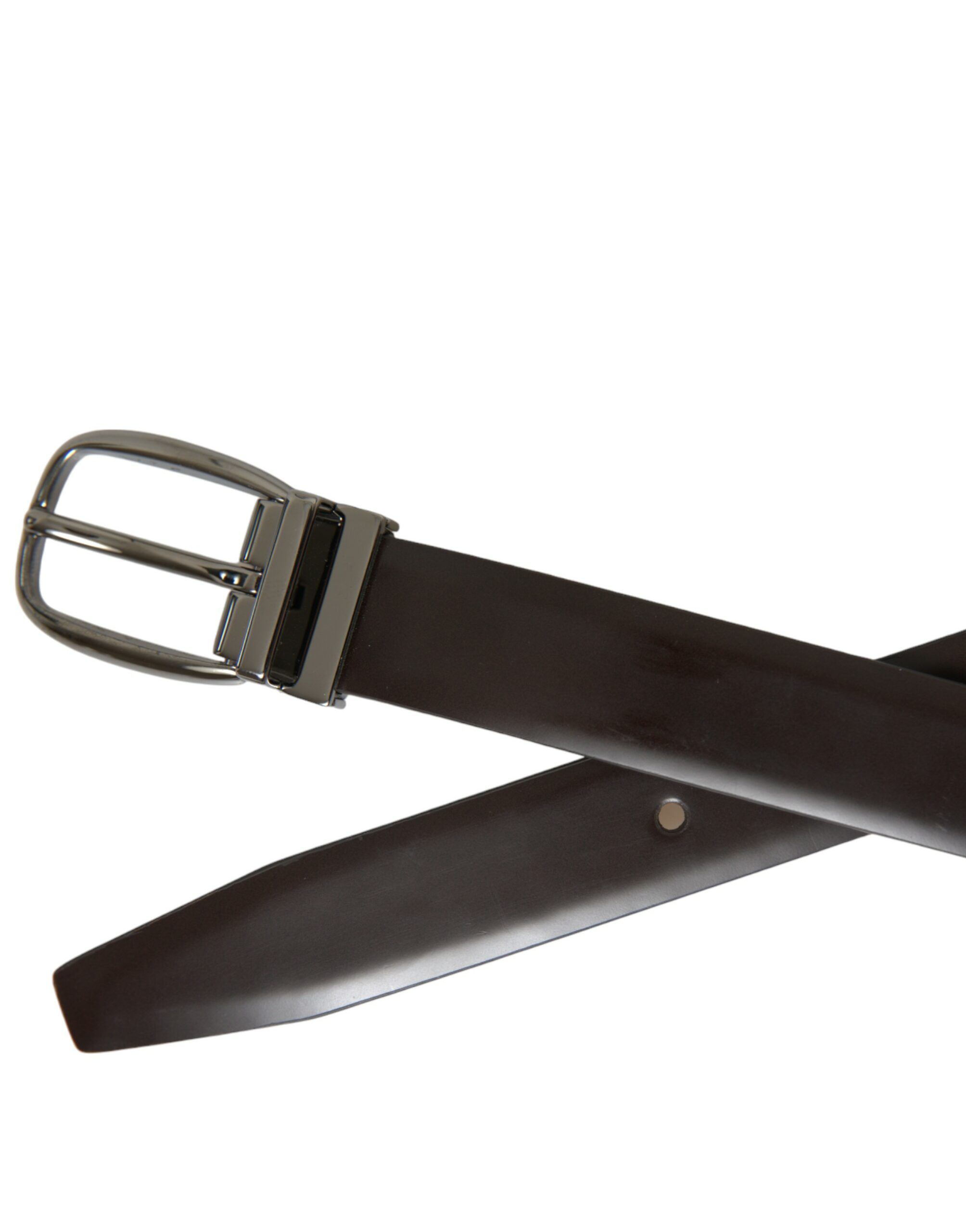Dark Leather Silver Metal Buckle Men's Belt - Dolce & Gabbana - Modalova