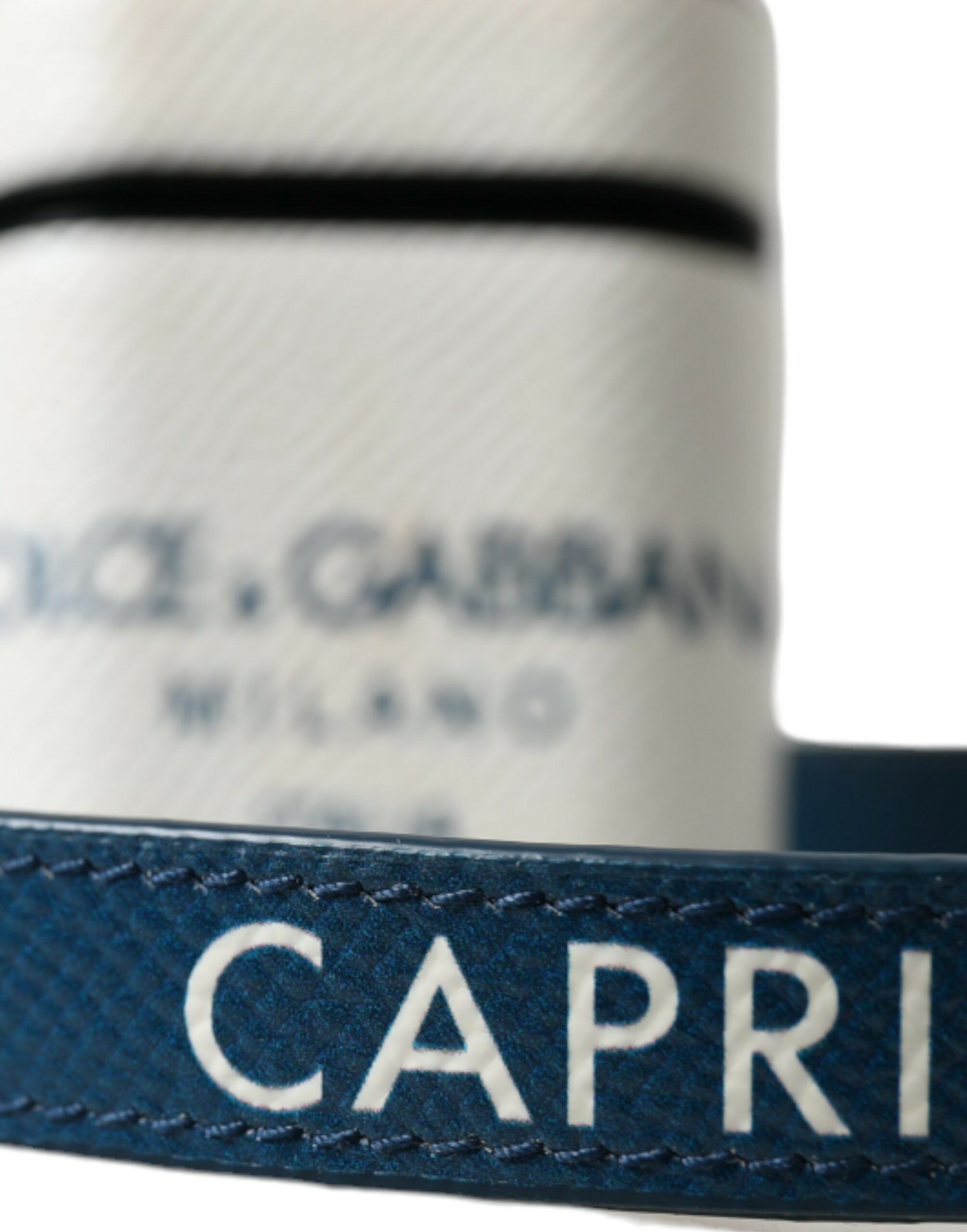 White Blue Calf Leather Logo Print Strap Airpods Women's Case - Dolce & Gabbana - Modalova