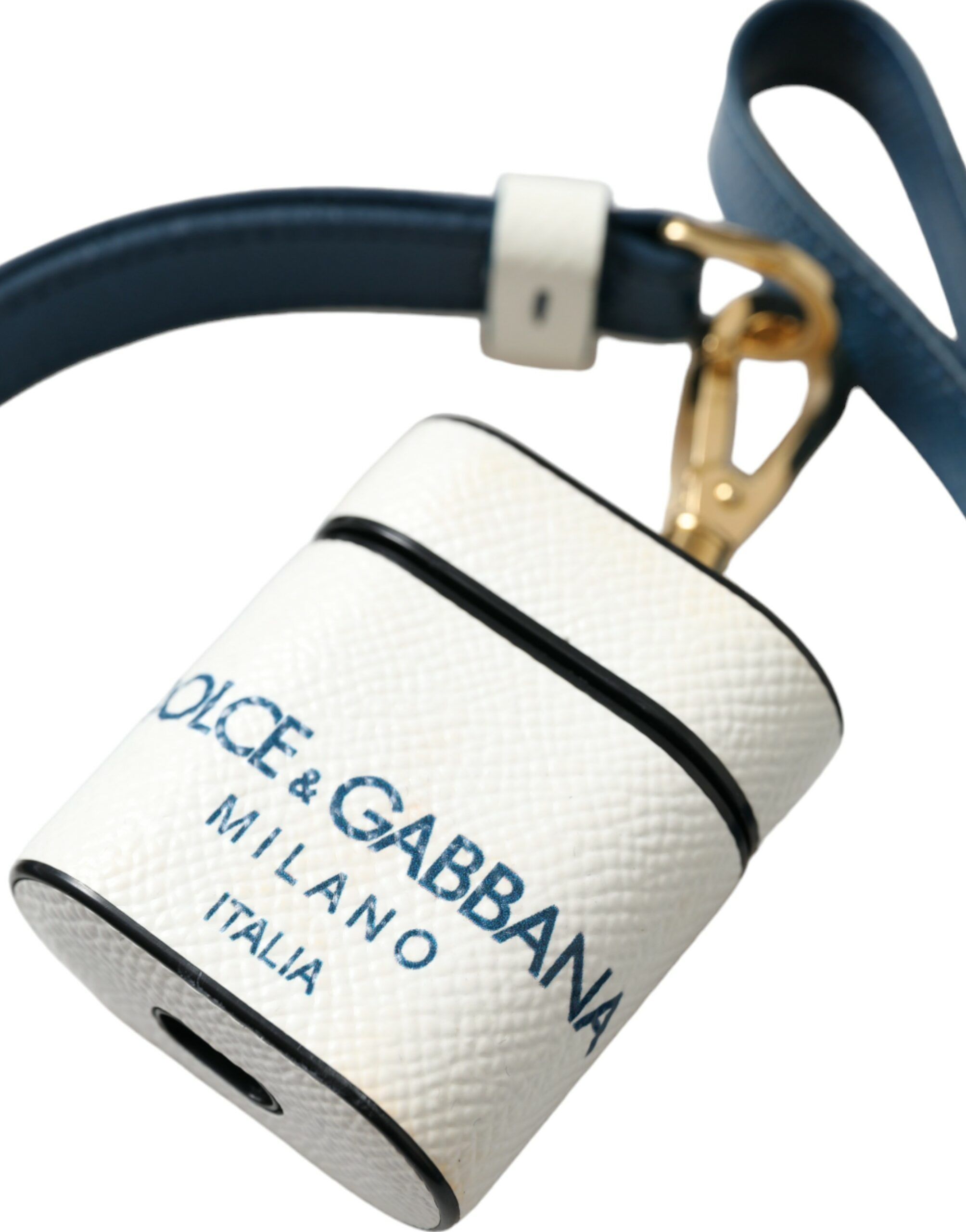 White Blue Calf Leather Logo Print Strap Airpods Women's Case - Dolce & Gabbana - Modalova