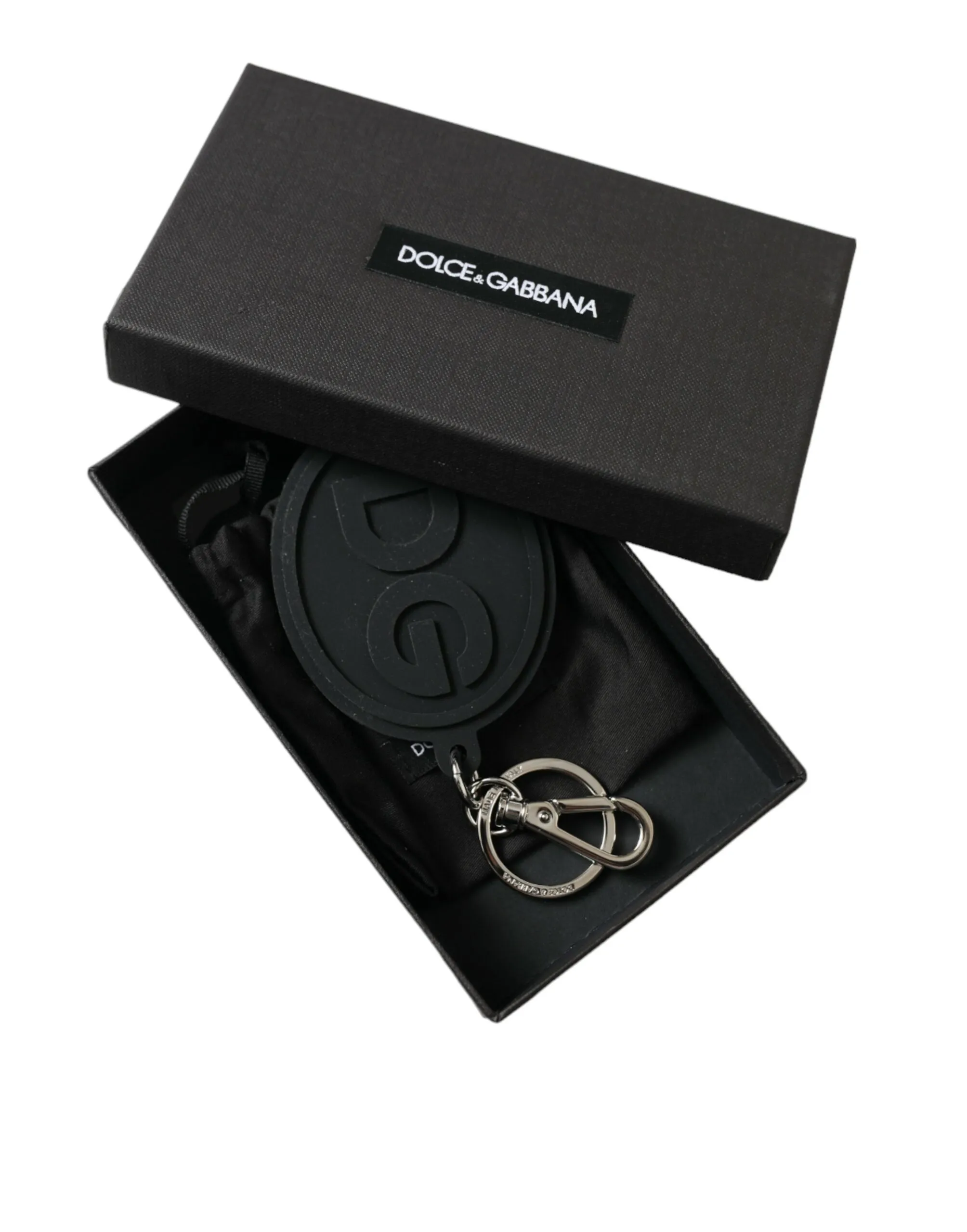 Black Rubber DG Logo Silver Brass Metal Keyring Women's Keychain - Dolce & Gabbana - Modalova