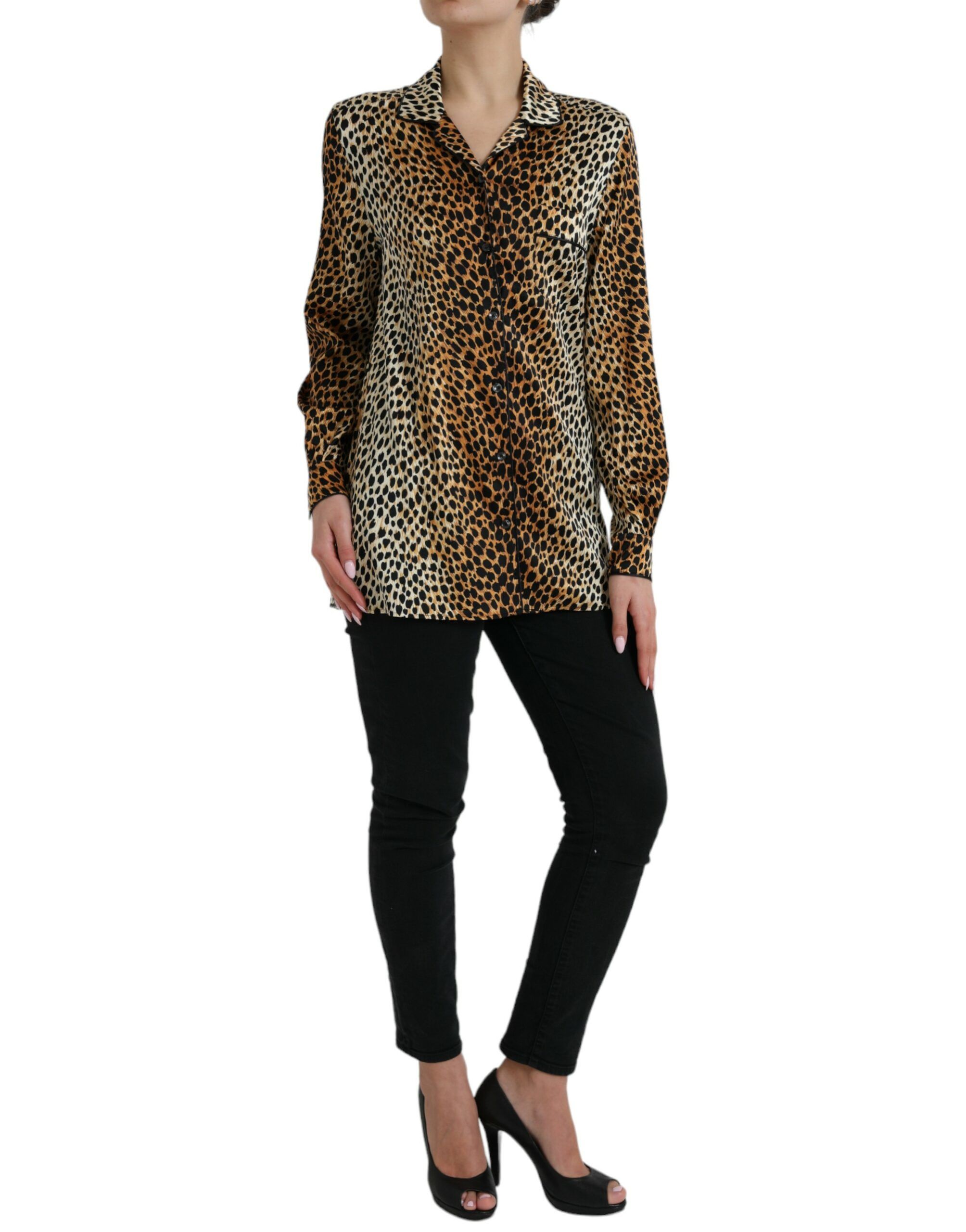Leopard Print Long Sleeves Blouse Women's Top - Dolce & Gabbana - Modalova