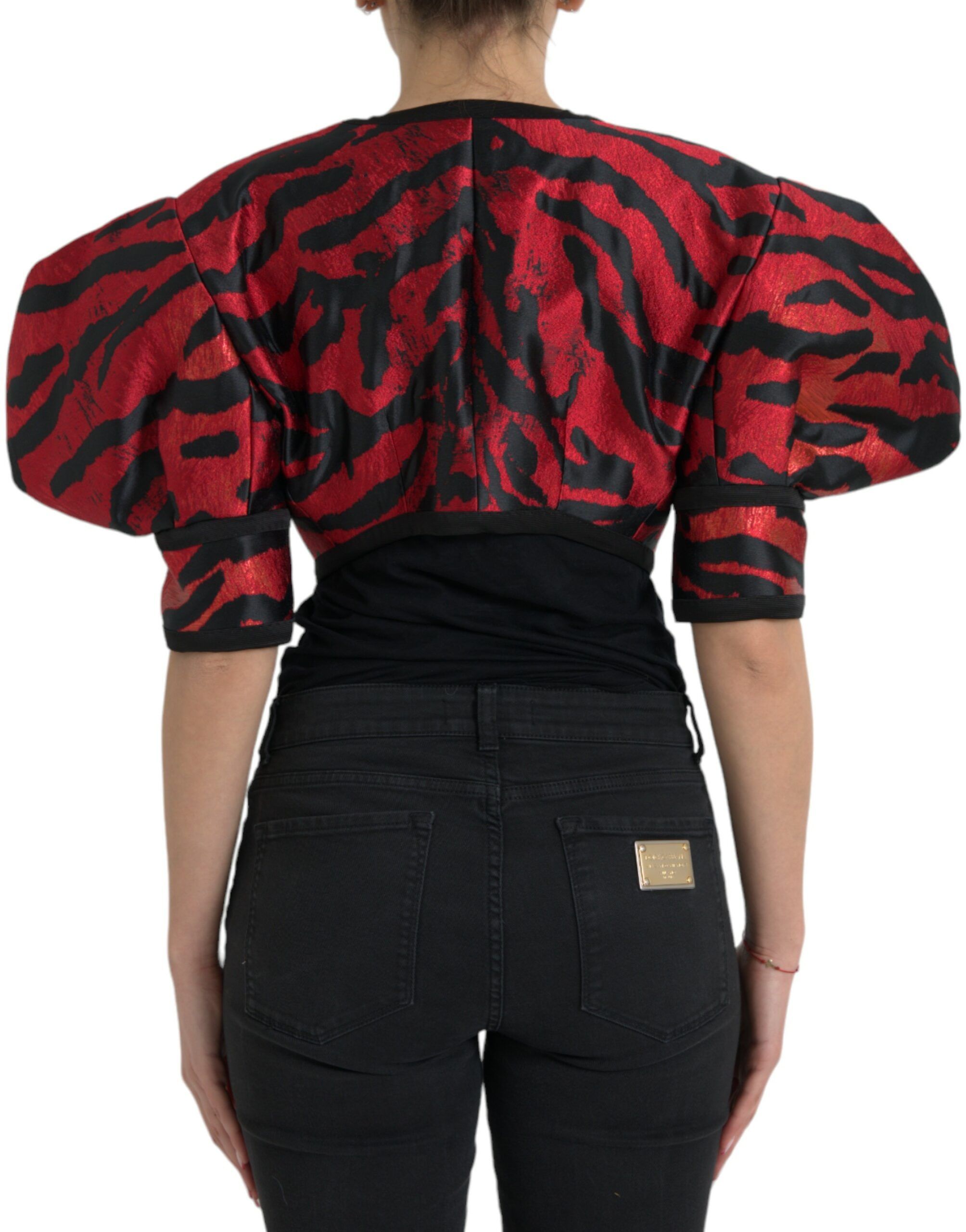 Black Red Patterned Cropped Coat Women's Jacket - Dolce & Gabbana - Modalova