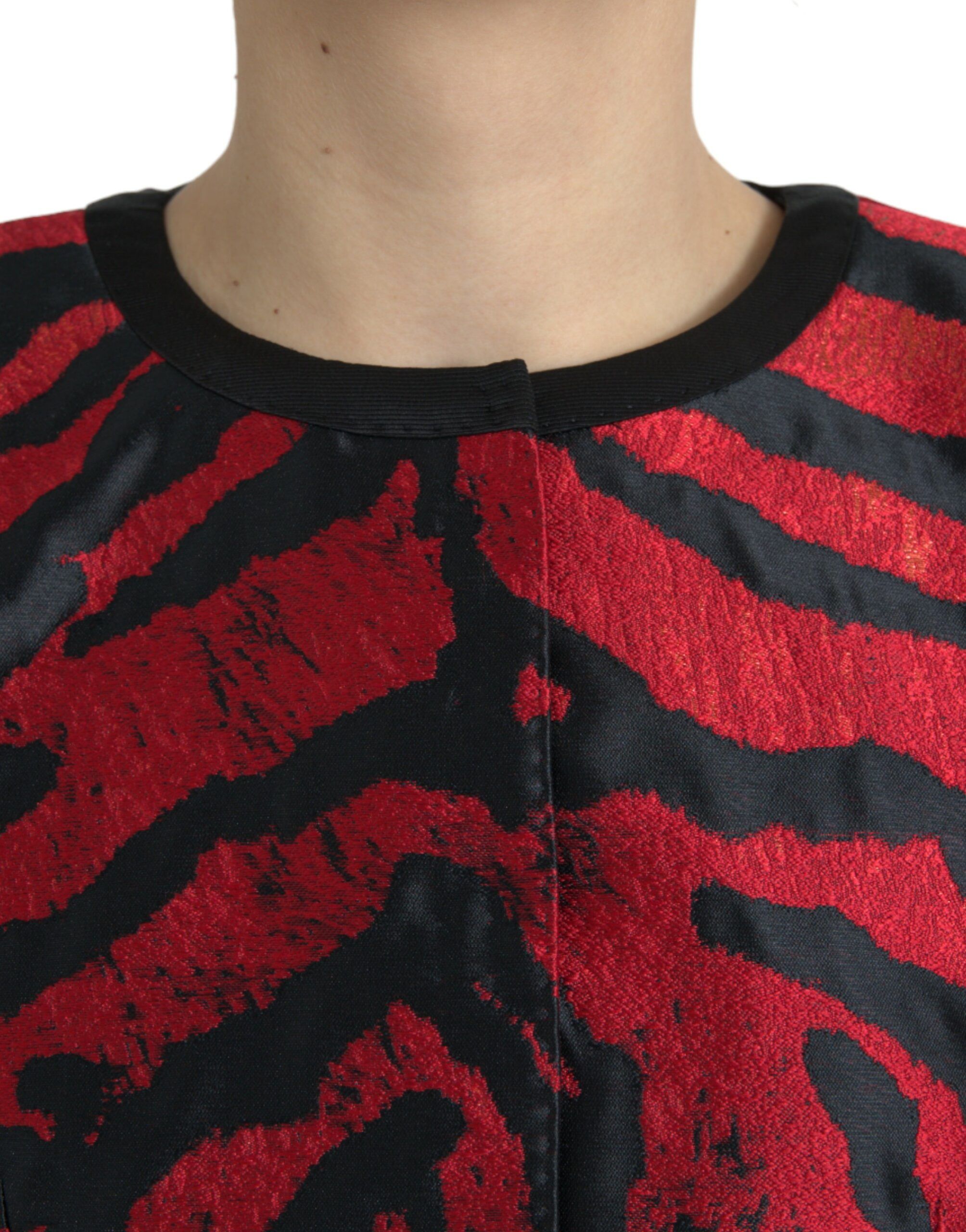 Black Red Patterned Cropped Coat Women's Jacket - Dolce & Gabbana - Modalova