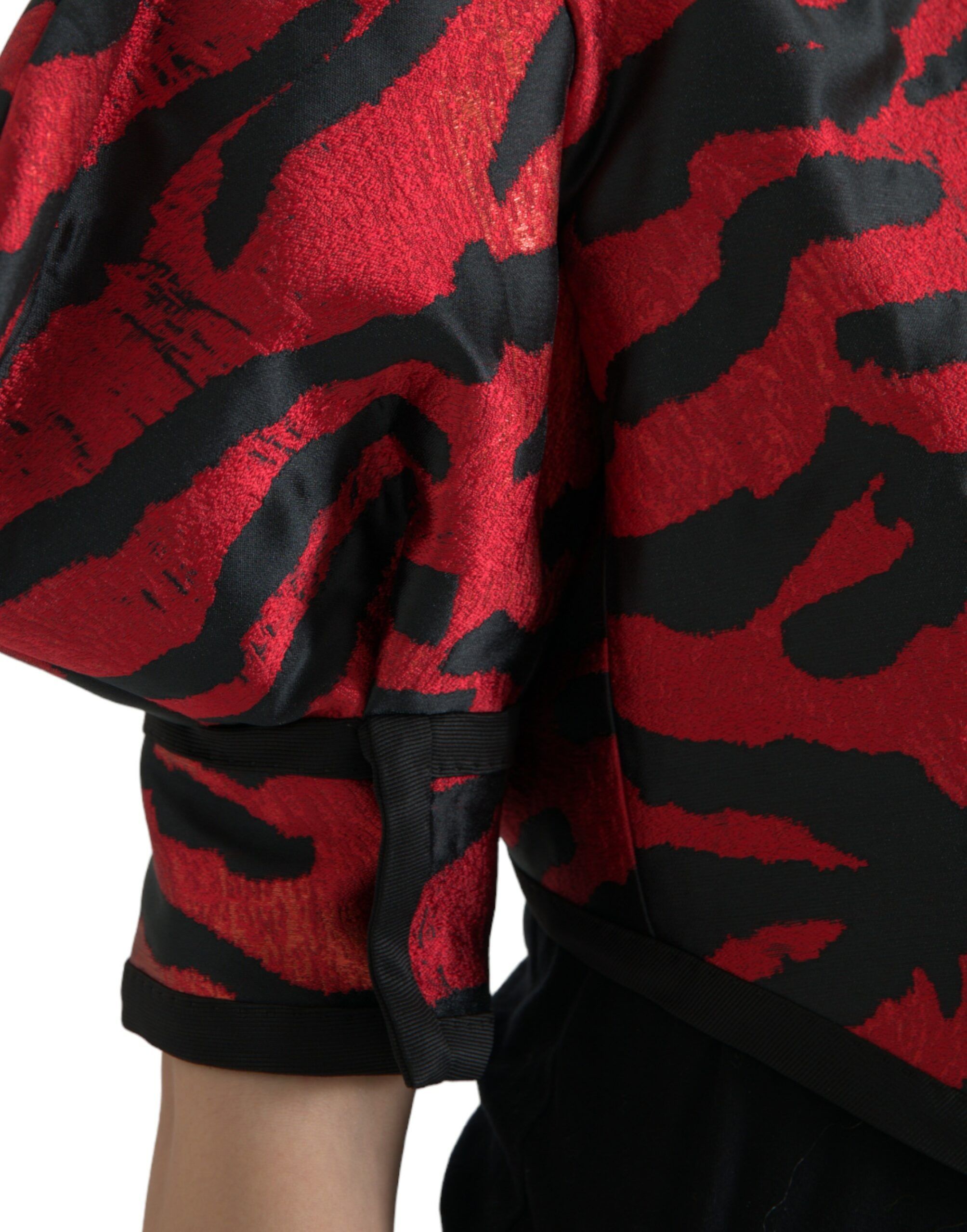 Black Red Patterned Cropped Coat Women's Jacket - Dolce & Gabbana - Modalova