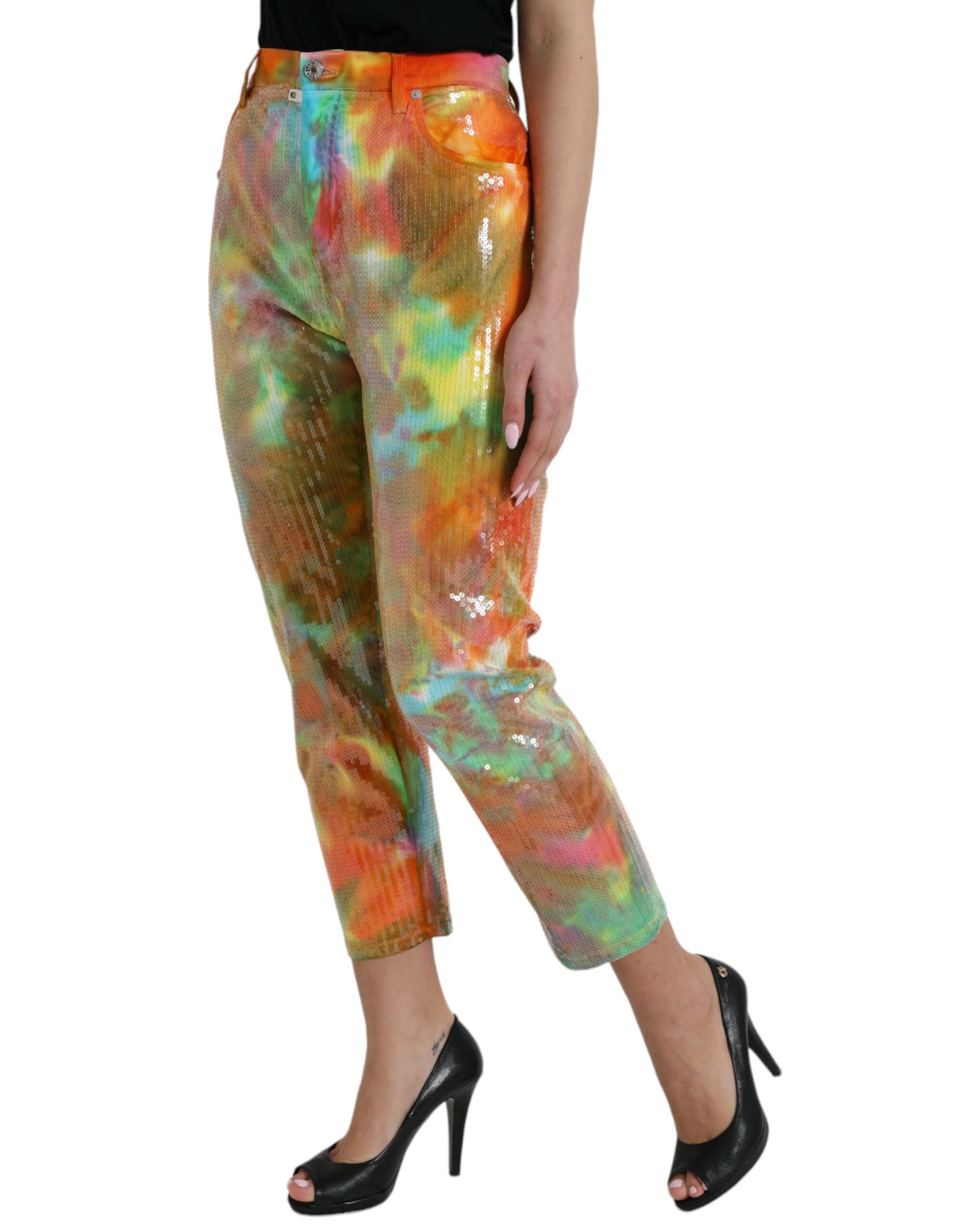 Tie Dye Sequined High Waist Cropped Women's Pants - Dolce & Gabbana - Modalova