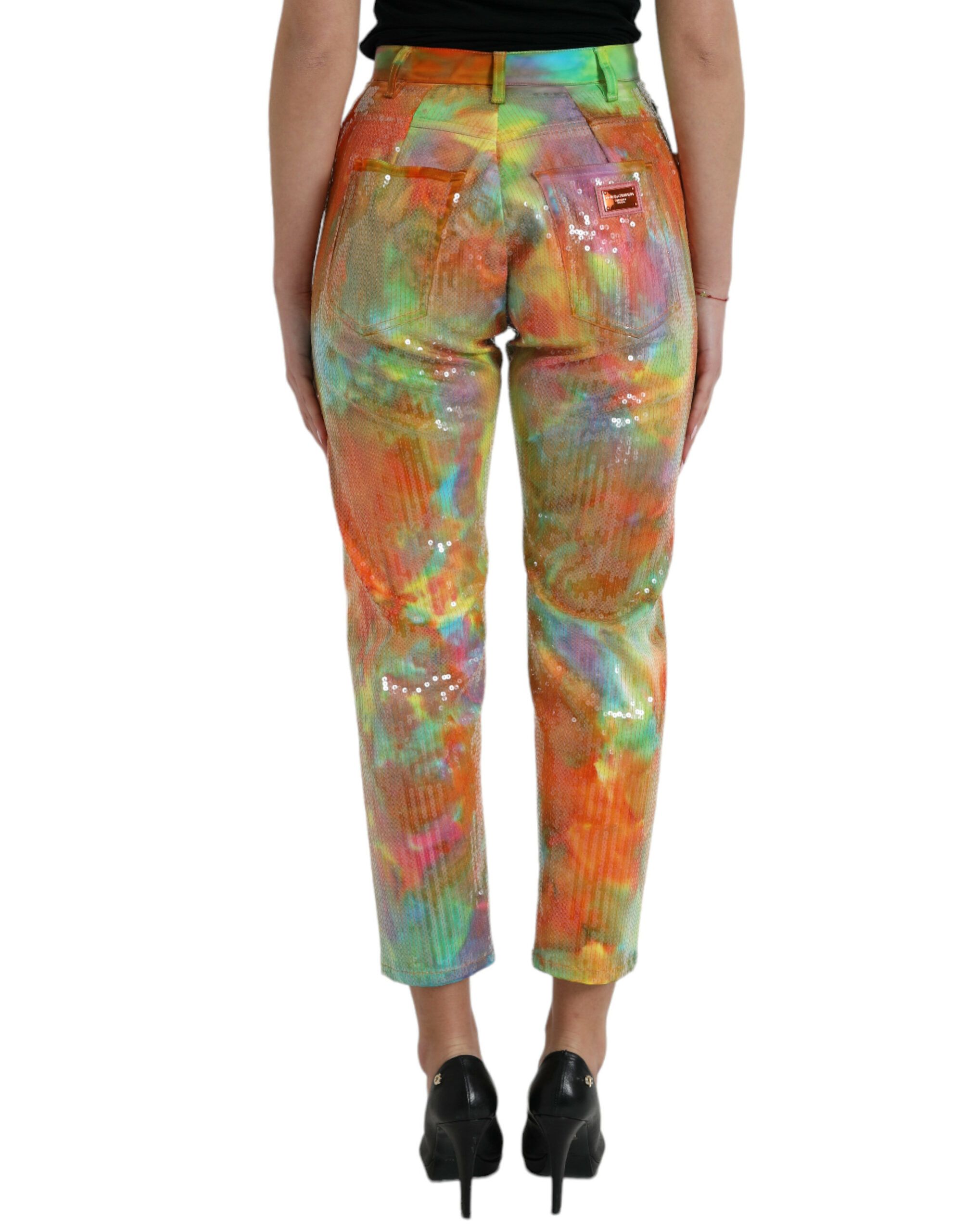 Tie Dye Sequined High Waist Cropped Women's Pants - Dolce & Gabbana - Modalova