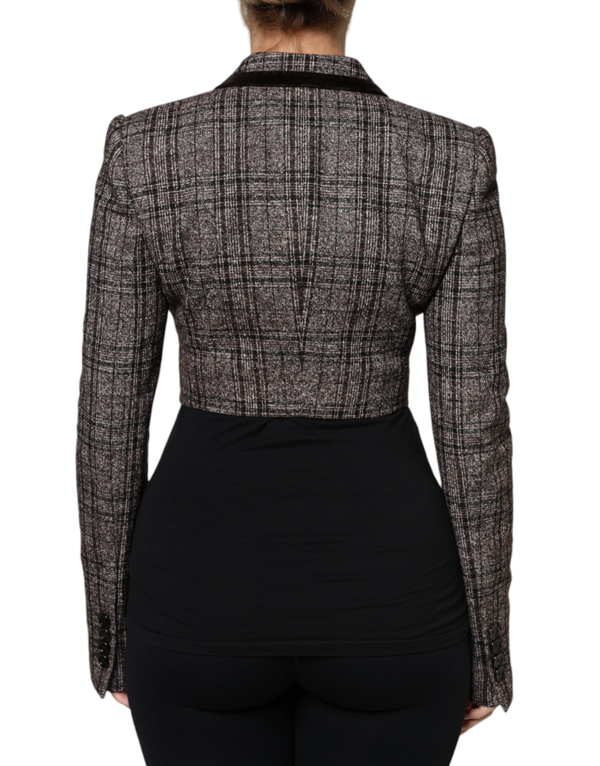 Plaid Long Sleeve Cropped Coat Women's Jacket - Dolce & Gabbana - Modalova