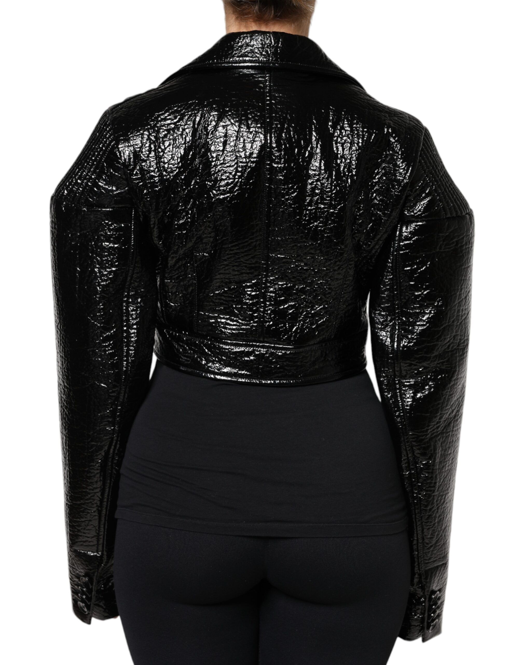 Leather Cropped Long Sleeve Coat Women's Jacket - Dolce & Gabbana - Modalova