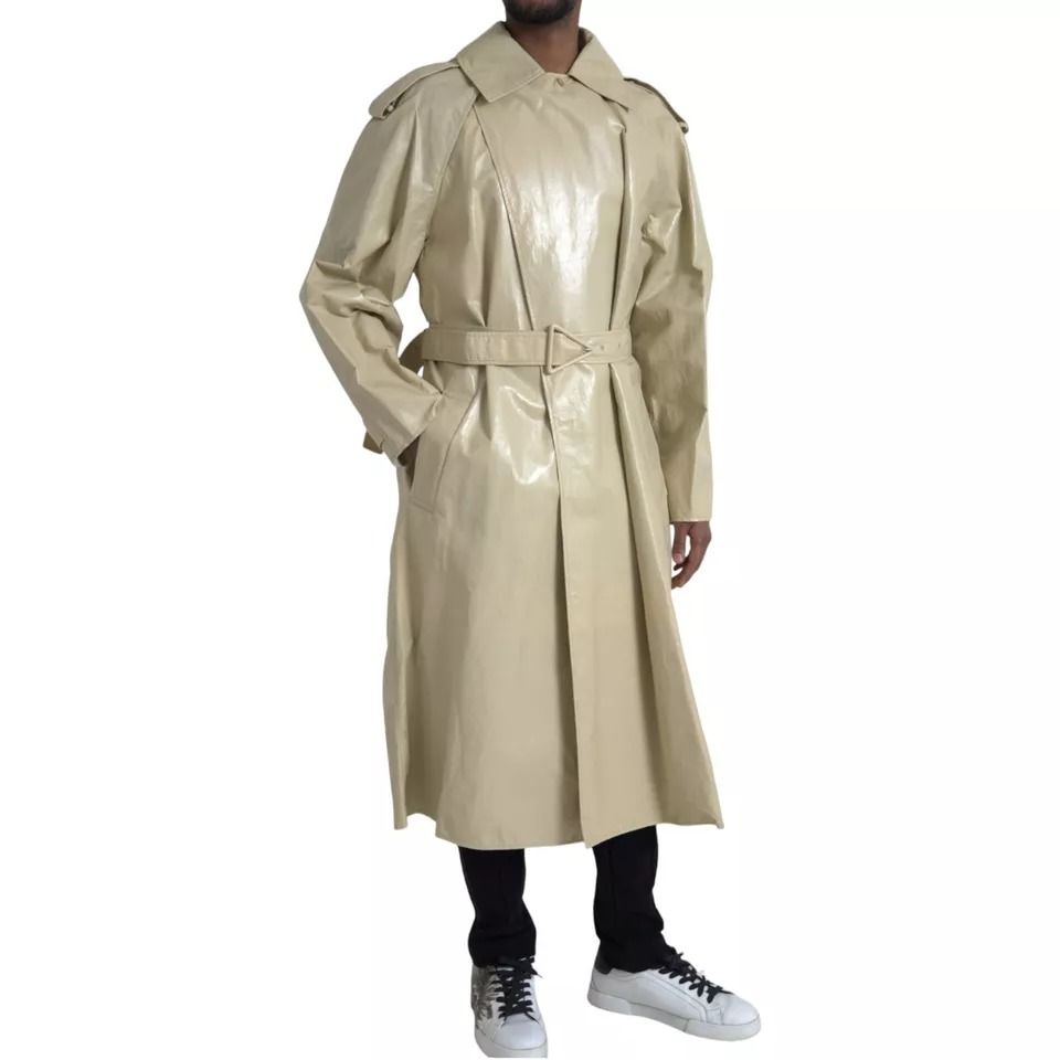 Beige Lambskin Leather Trench Coat Men's Jacket - Bottega Veneta - Modalova
