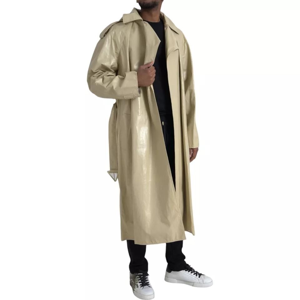 Beige Lambskin Leather Trench Coat Men's Jacket - Bottega Veneta - Modalova